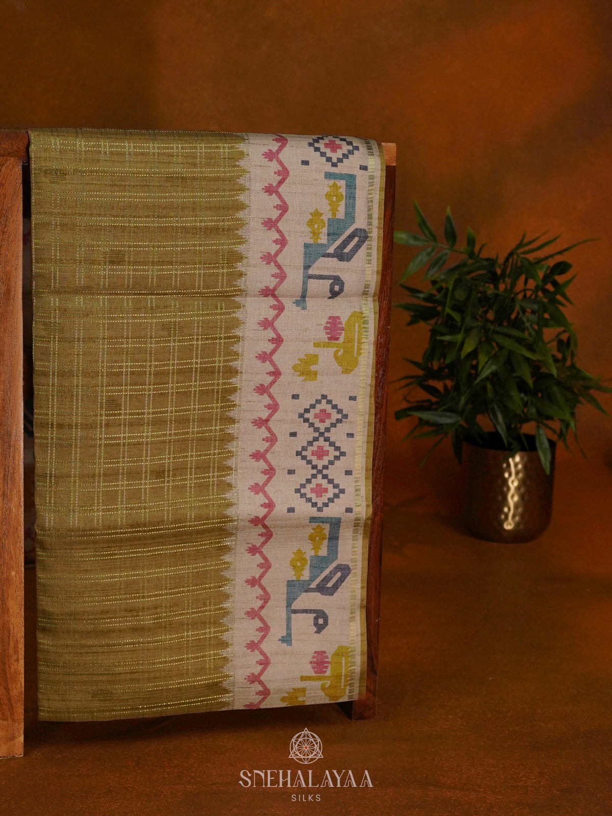 Olive Green Tussar Saree