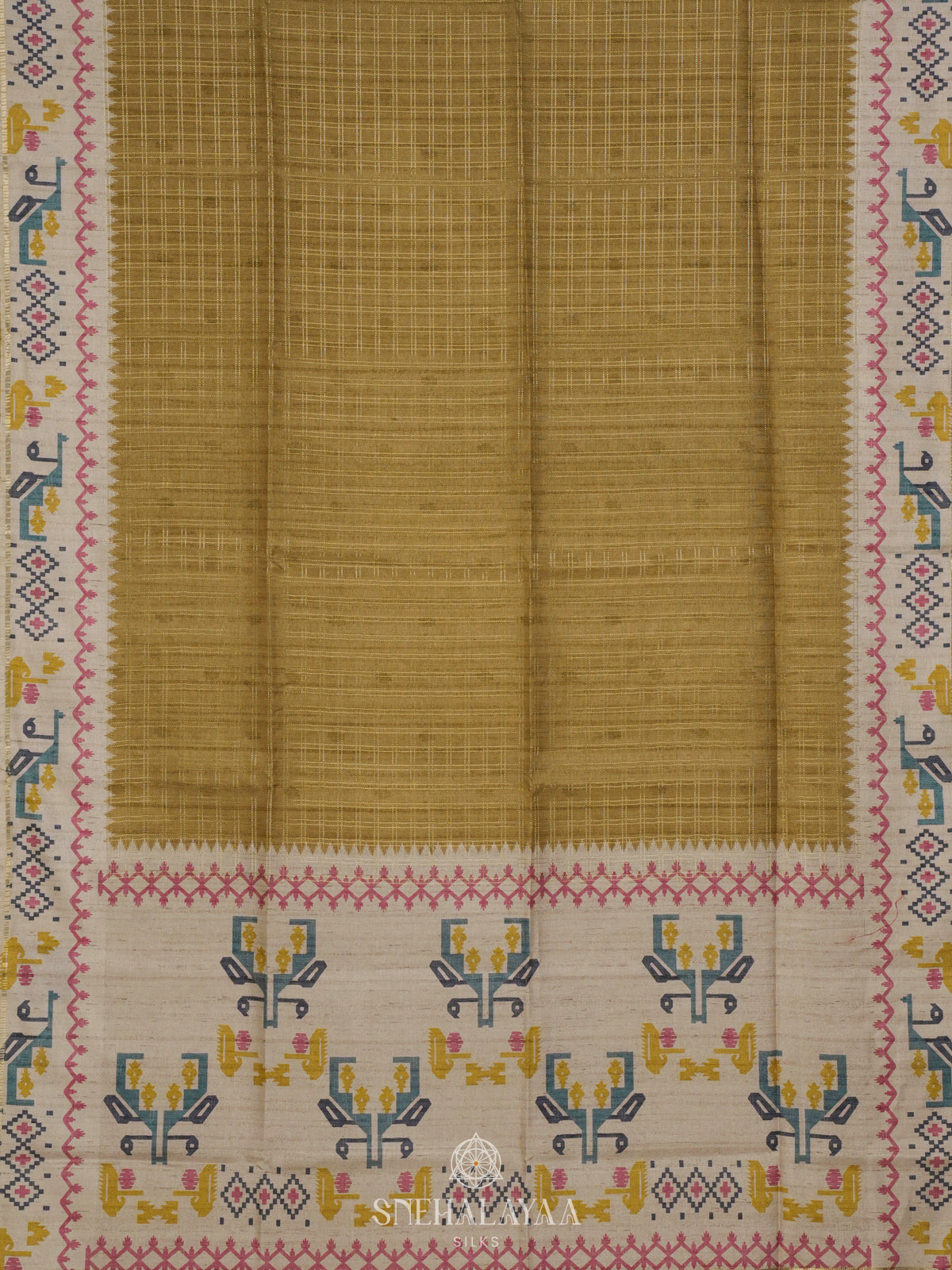 Olive Green Tussar Saree