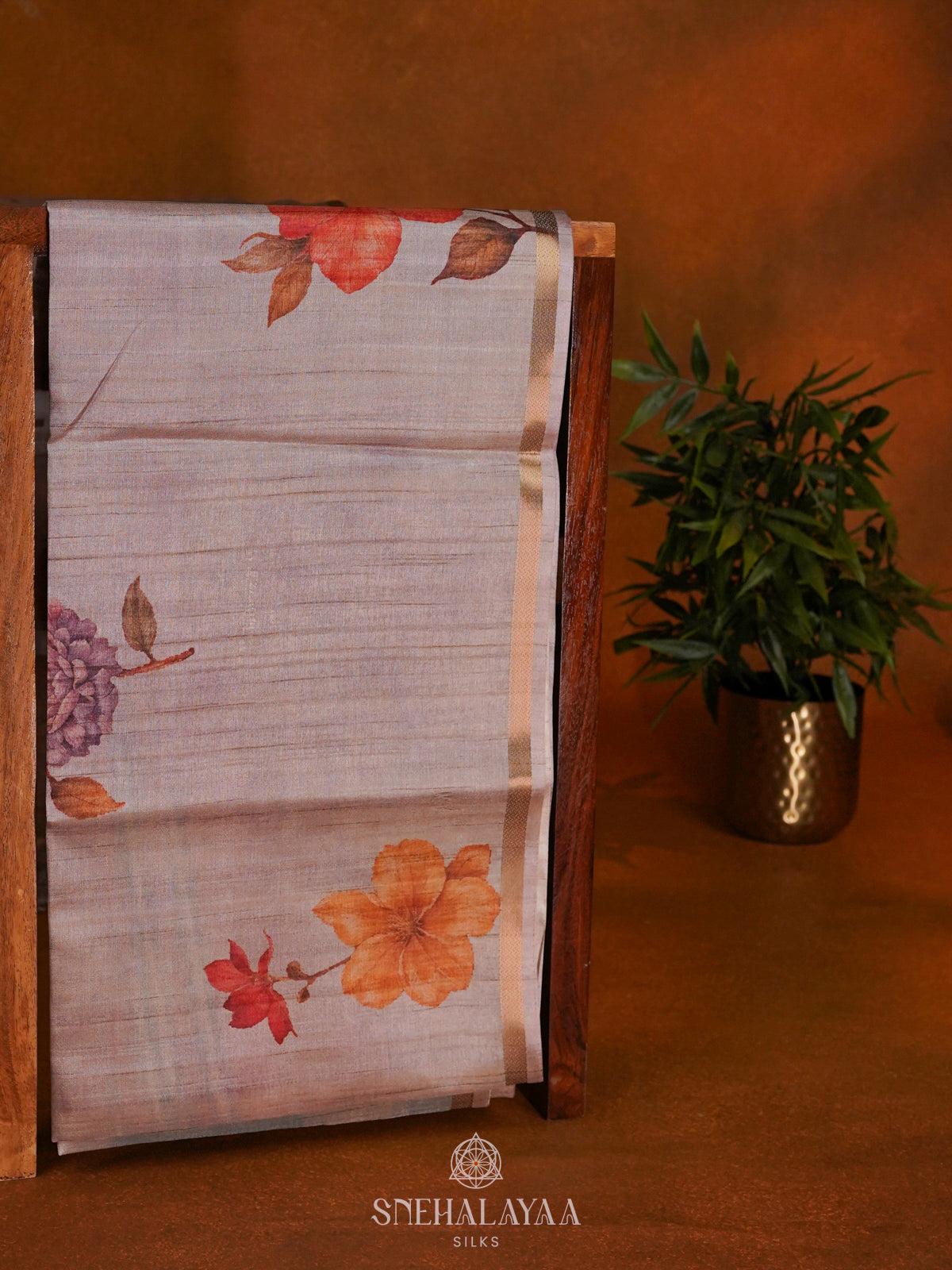 Off White Floral Tussar Saree