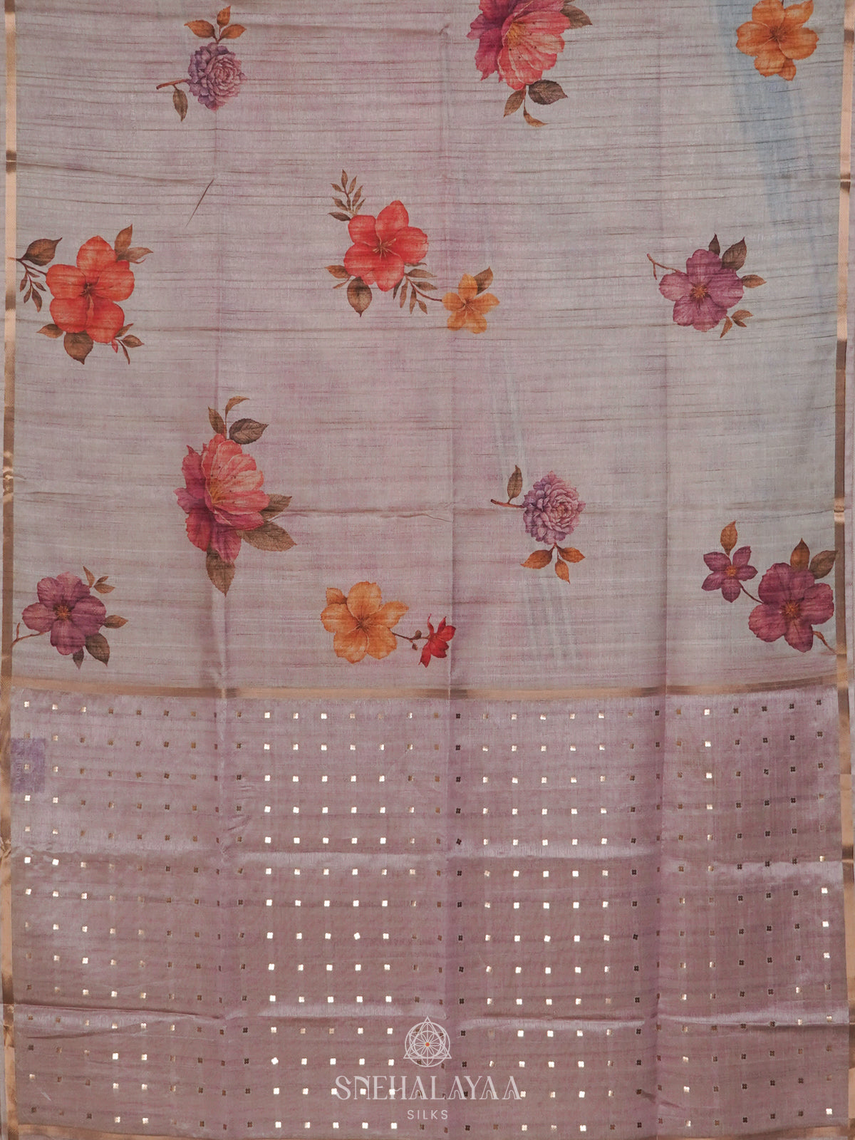 Off White Floral Tussar Saree