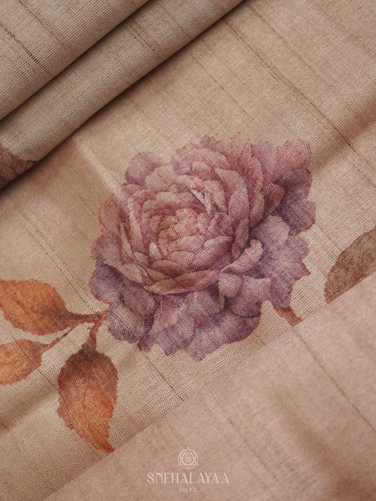 Beige Floral Tussar Saree