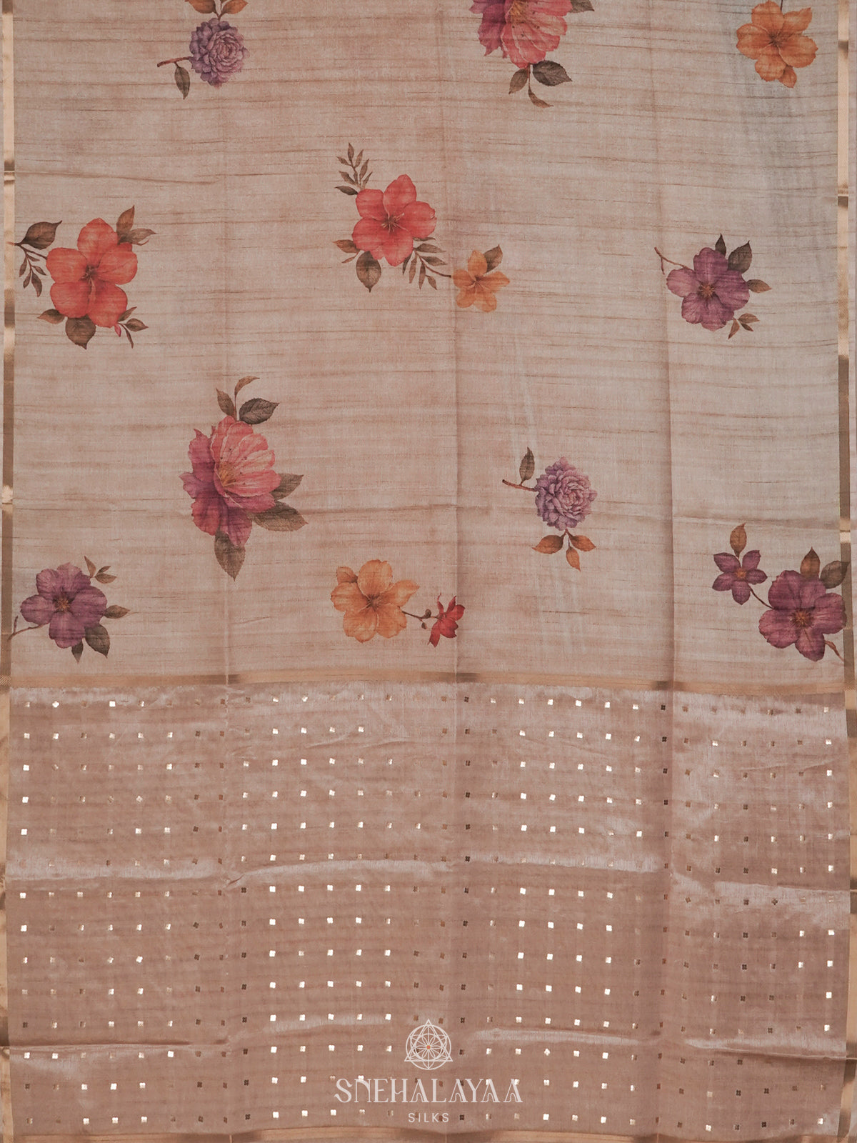 Beige Floral Tussar Saree