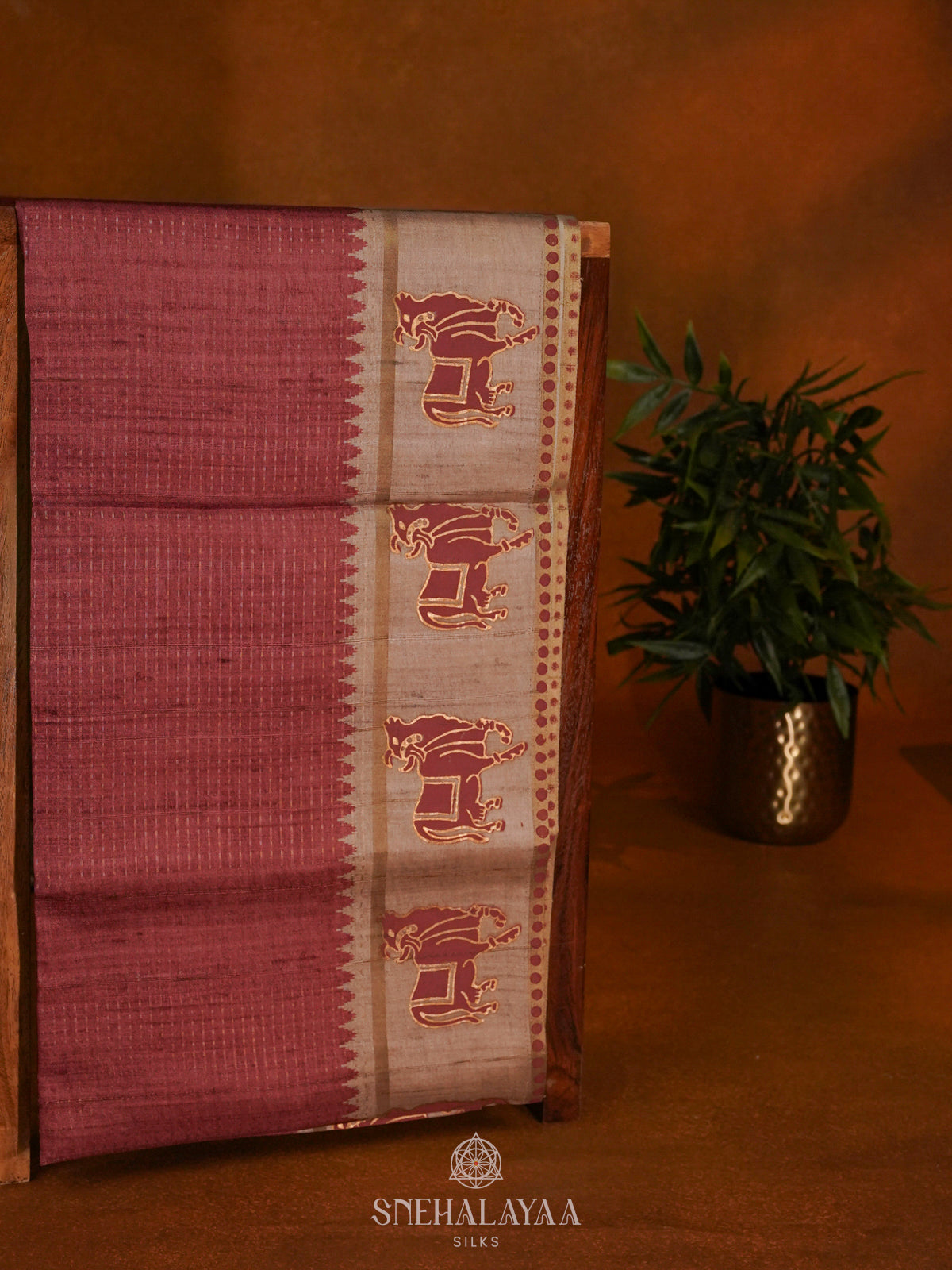 Maroon Tussar Saree