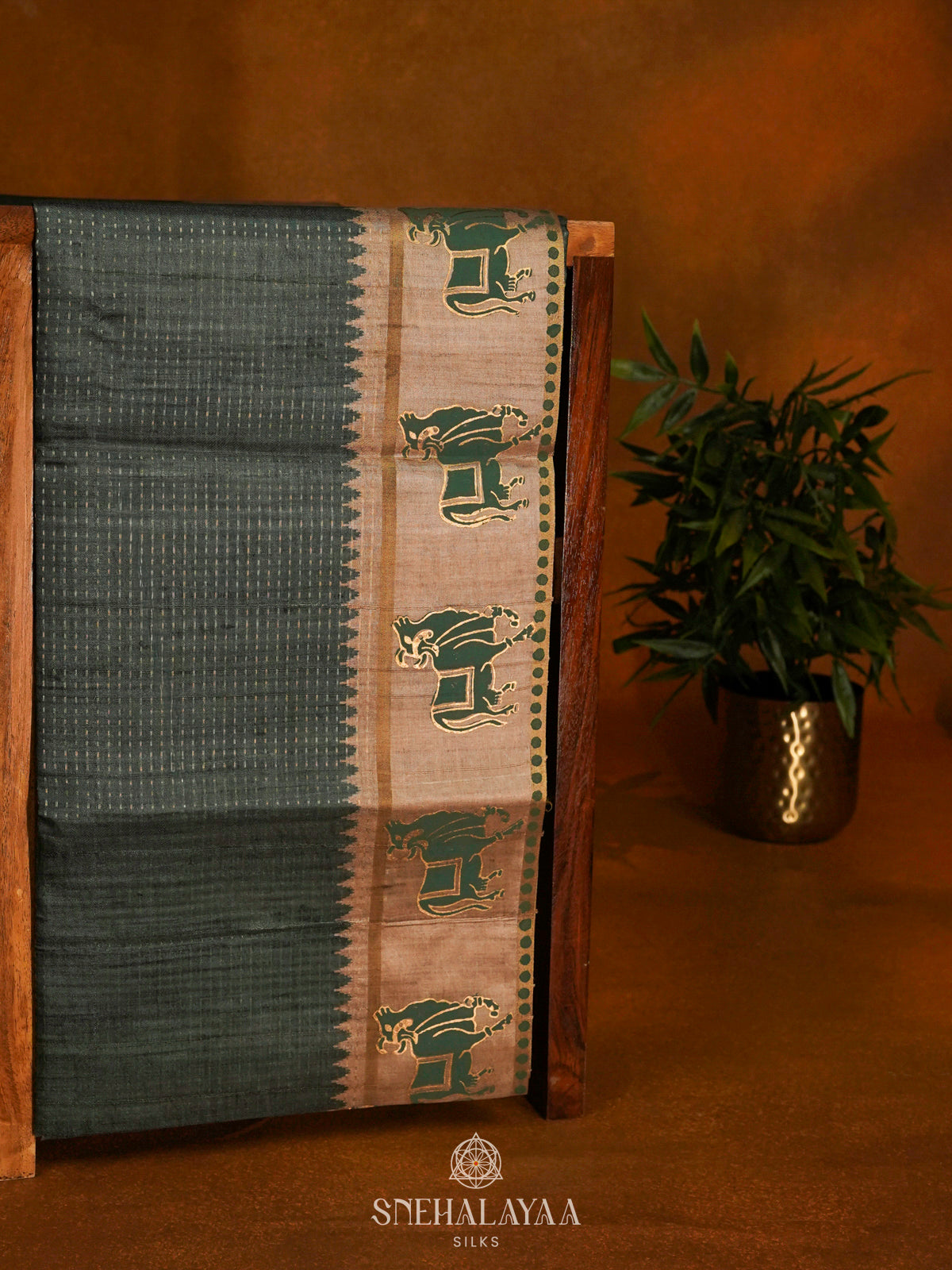 Grey Brown Tussar Saree