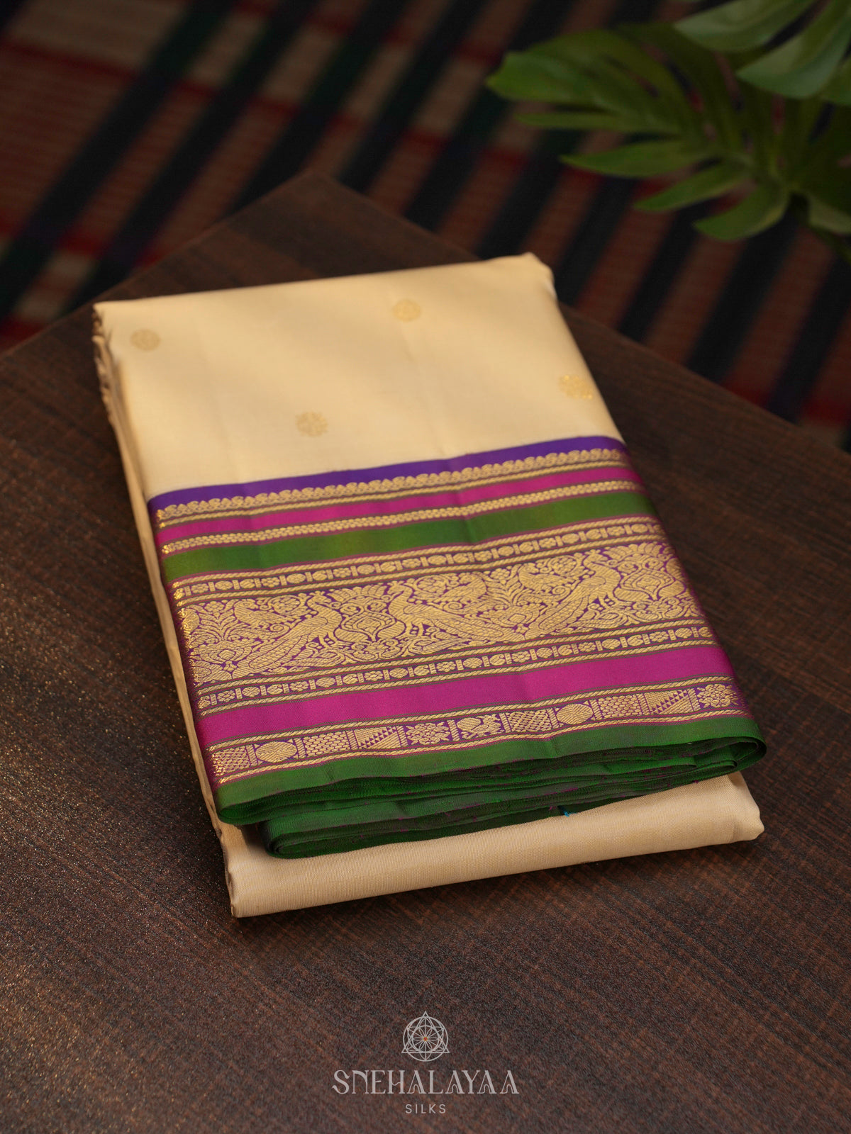 Cream Kanjivaram Silk Saree