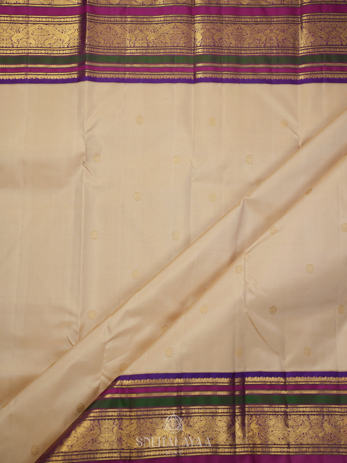 Cream Kanjivaram Silk Saree