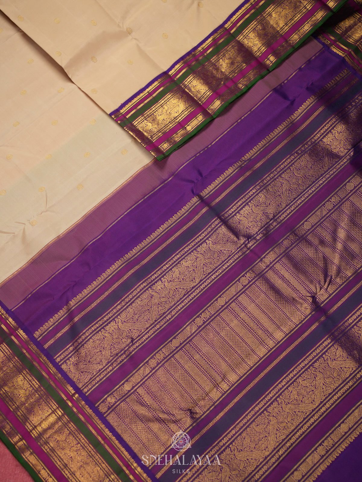 Cream Kanjivaram Silk Saree