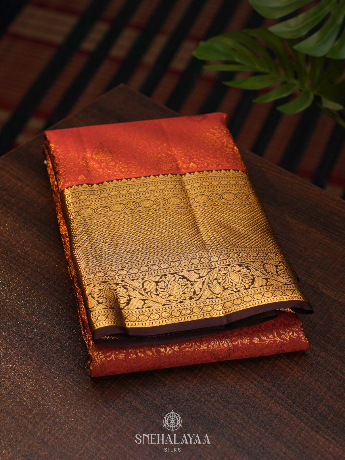 Rust Orange Kanjivaram Silk Saree