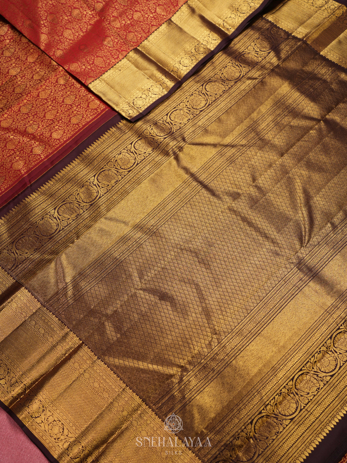 Rust Orange Kanjivaram Silk Saree