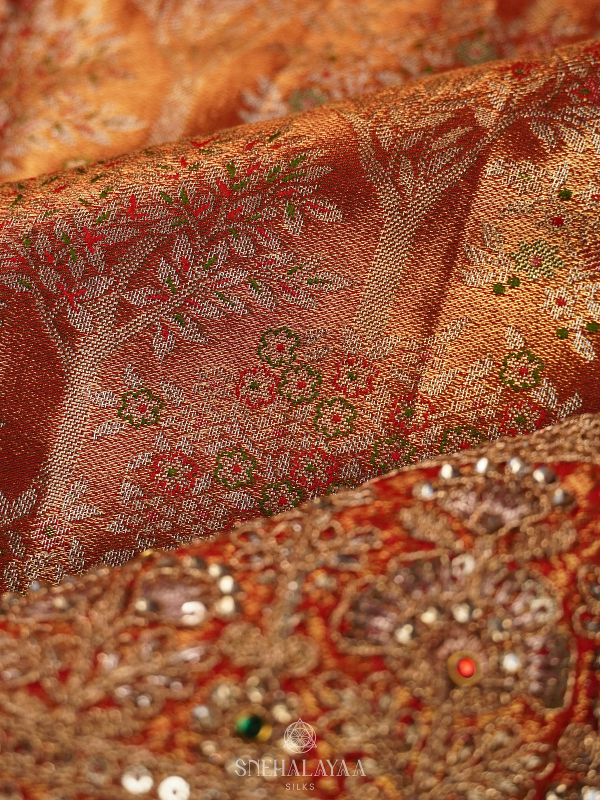 Rust Orange Designer Saree