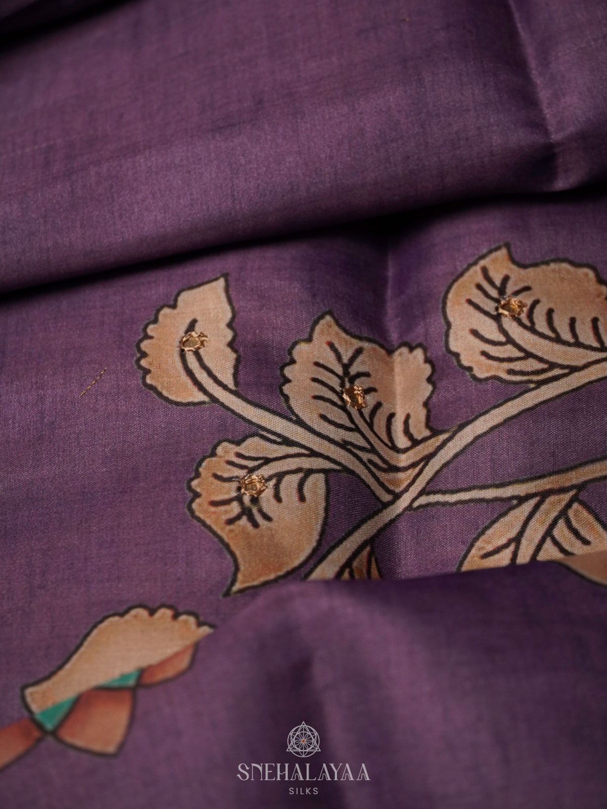 Purple Floral Tussar Saree