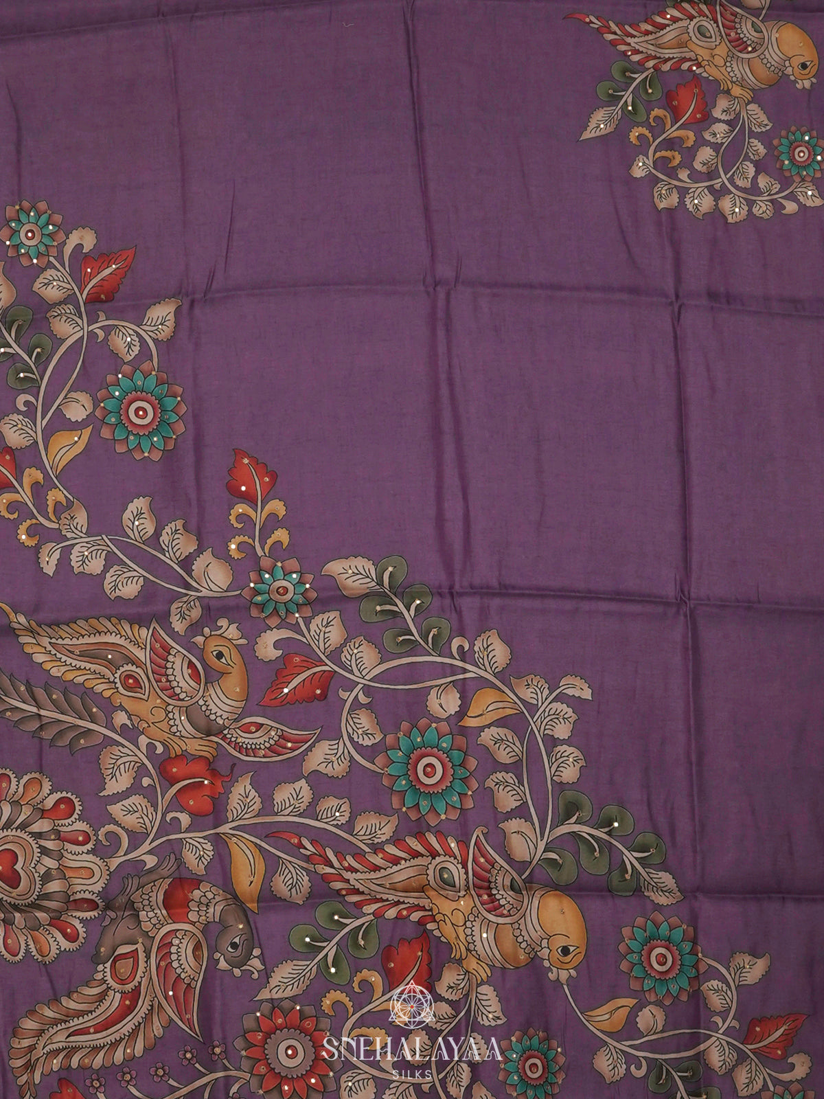 Purple Floral Tussar Saree
