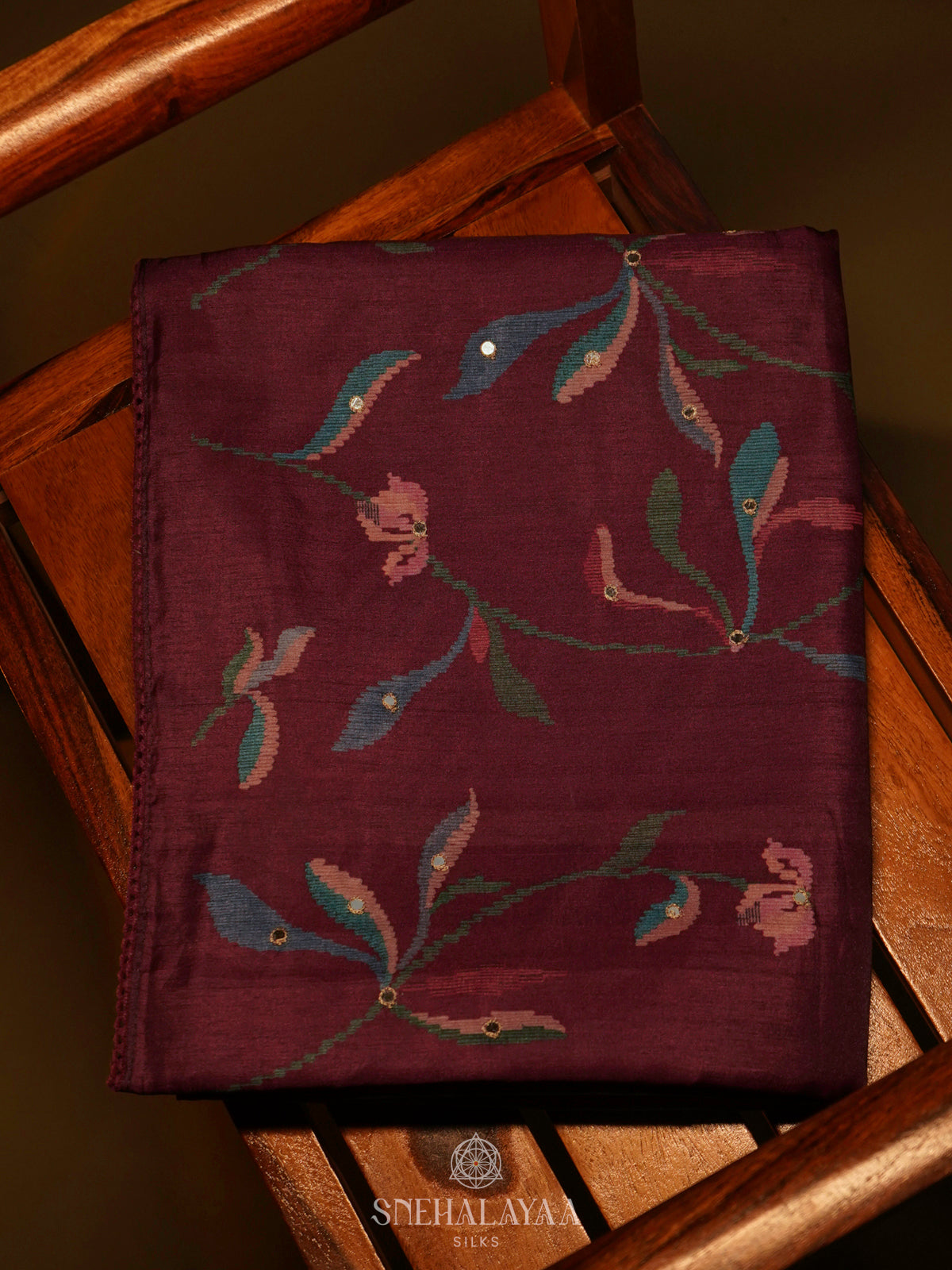 Maroon Floral Tussar Saree
