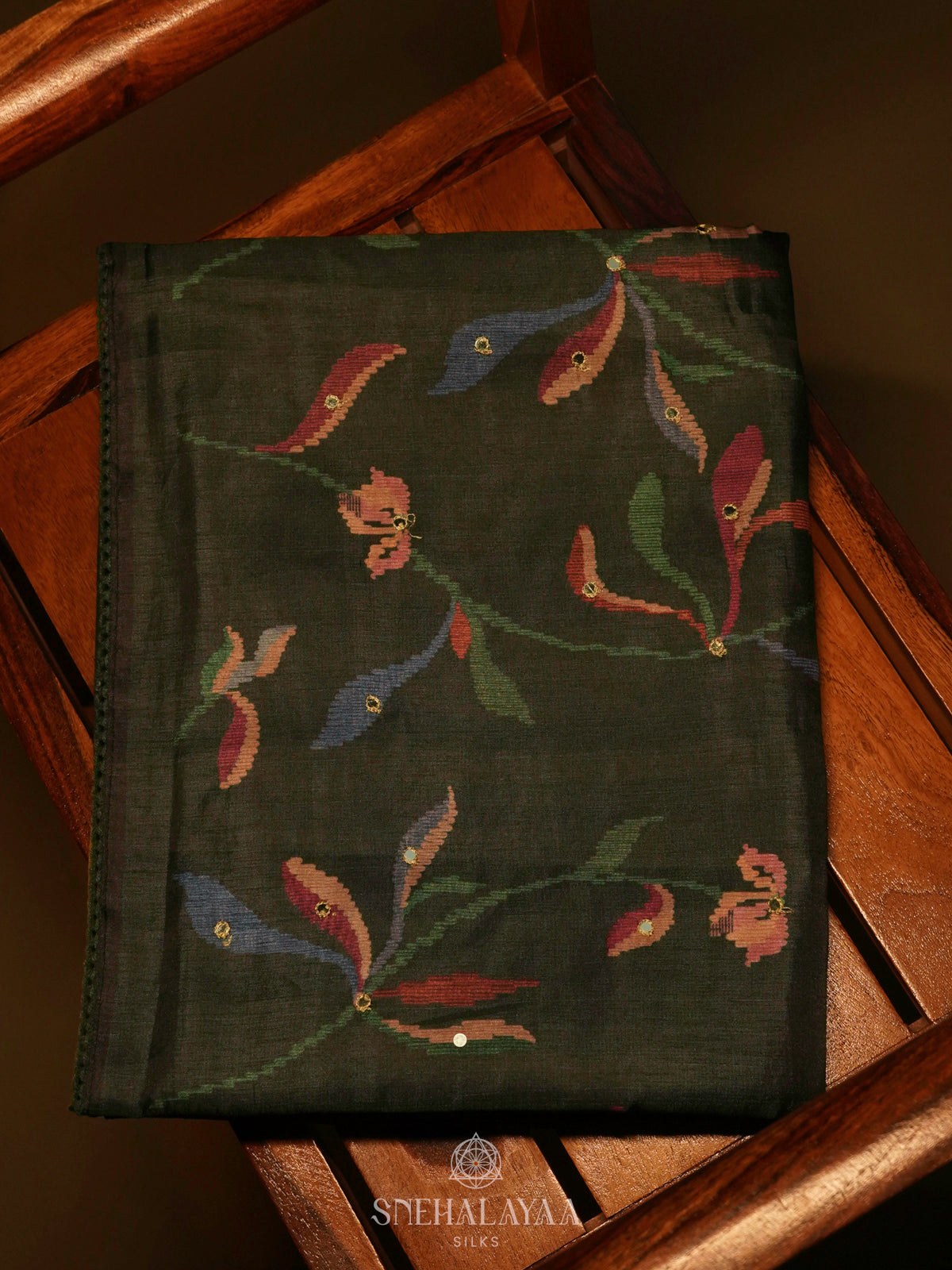 Black Floral Tussar Saree