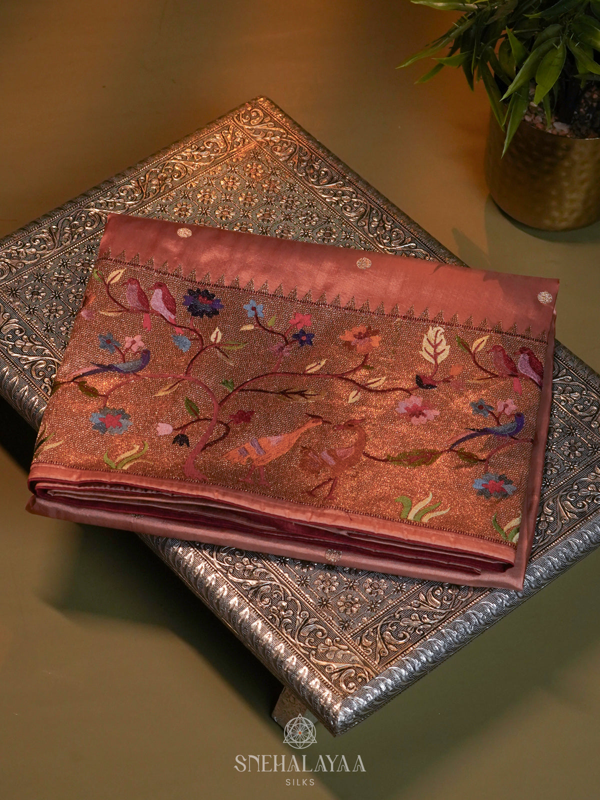 Pink Raw Silk Embroidery Saree