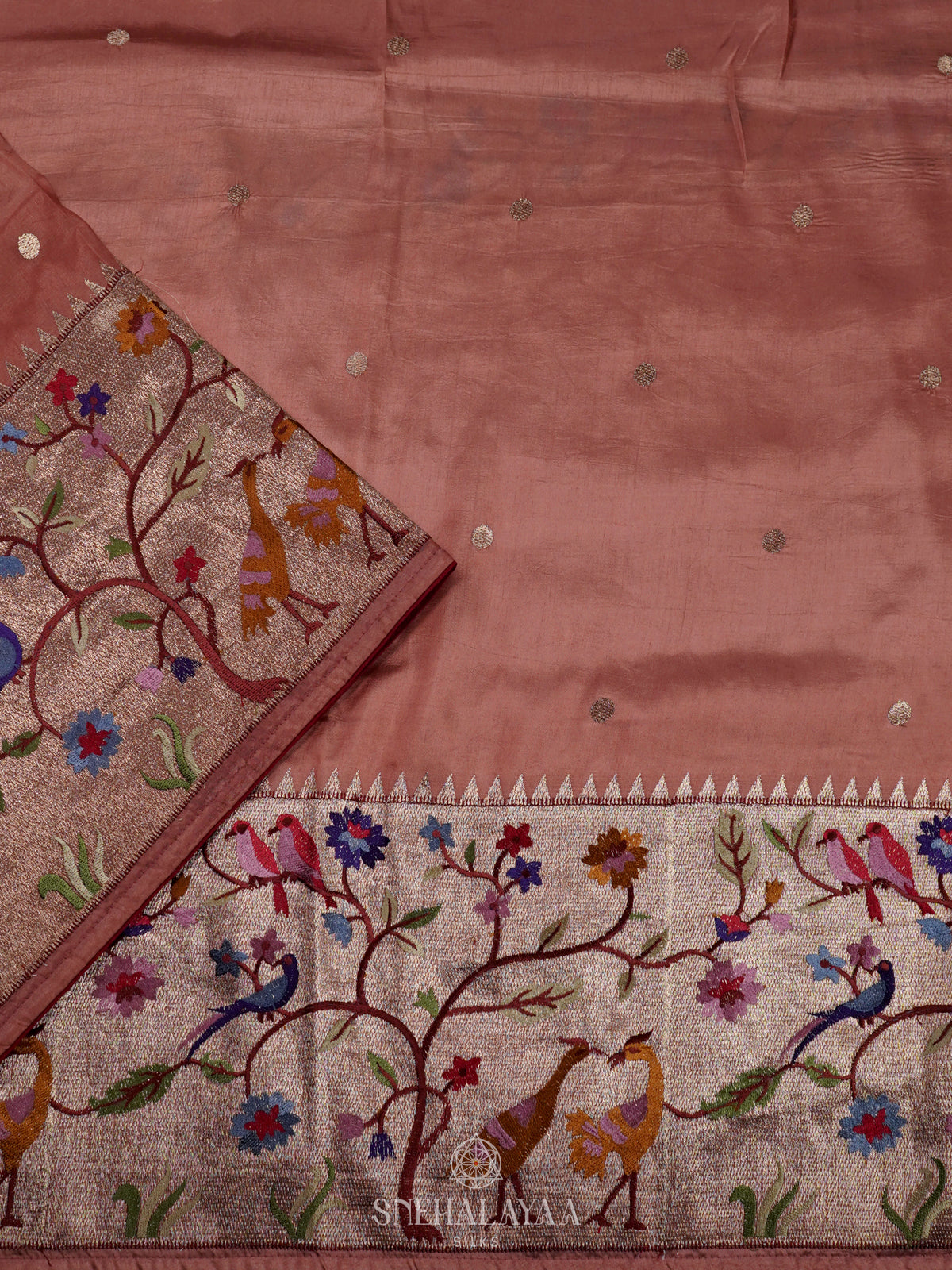 Pink Raw Silk Embroidery Saree