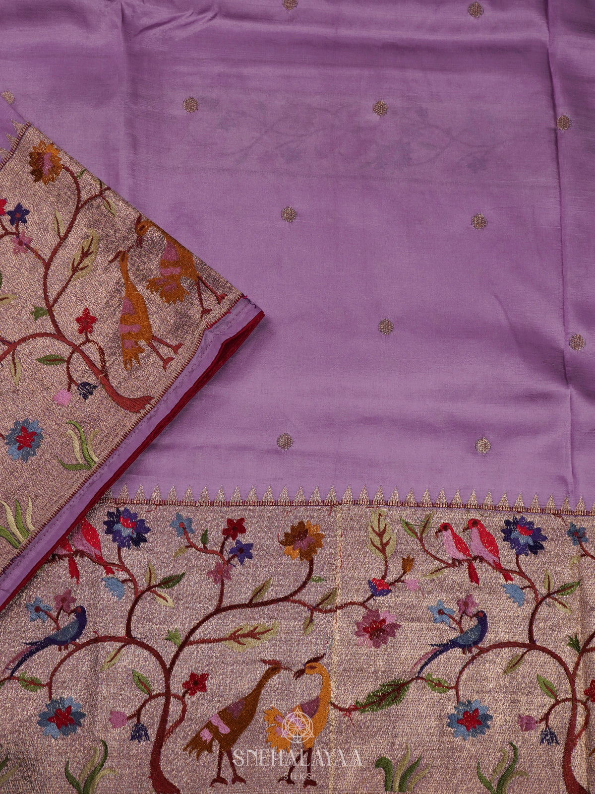 Lavender Raw Silk Embroidery Saree