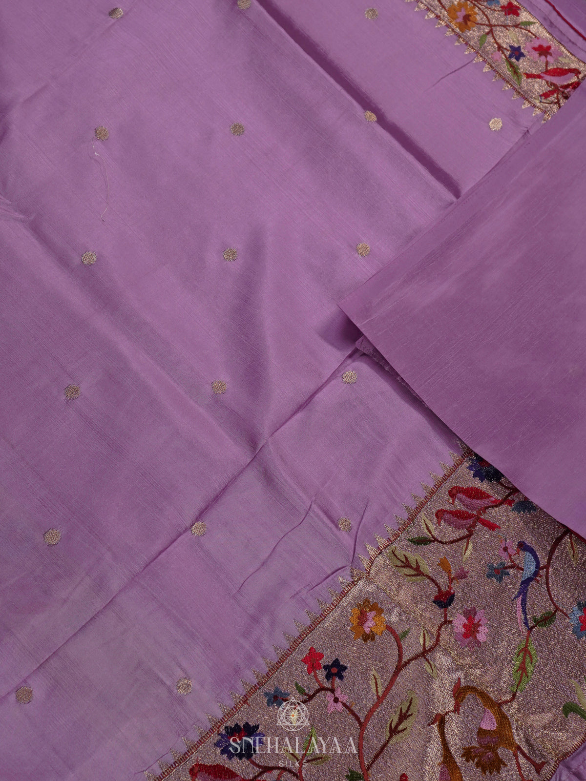 Lavender Raw Silk Embroidery Saree