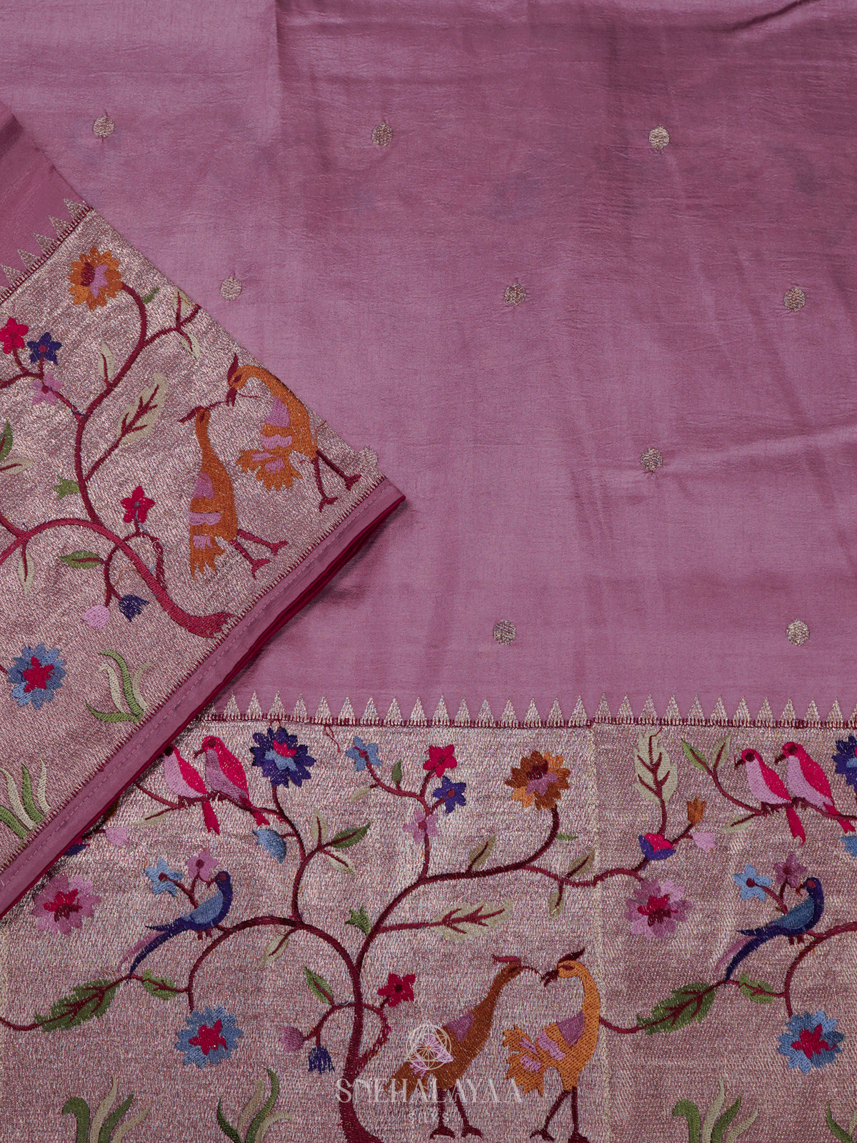 Pale Pink Raw Silk Embroidery Saree