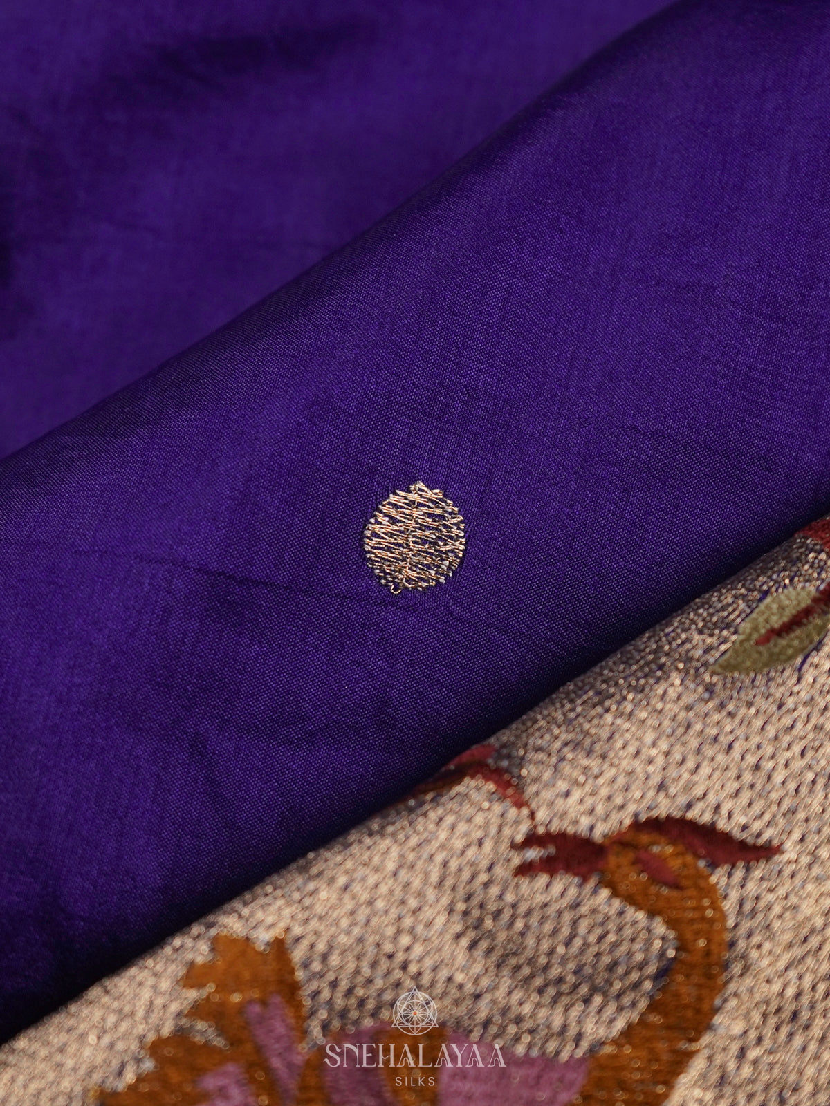 Navy Blue Raw Silk Embroidery Saree