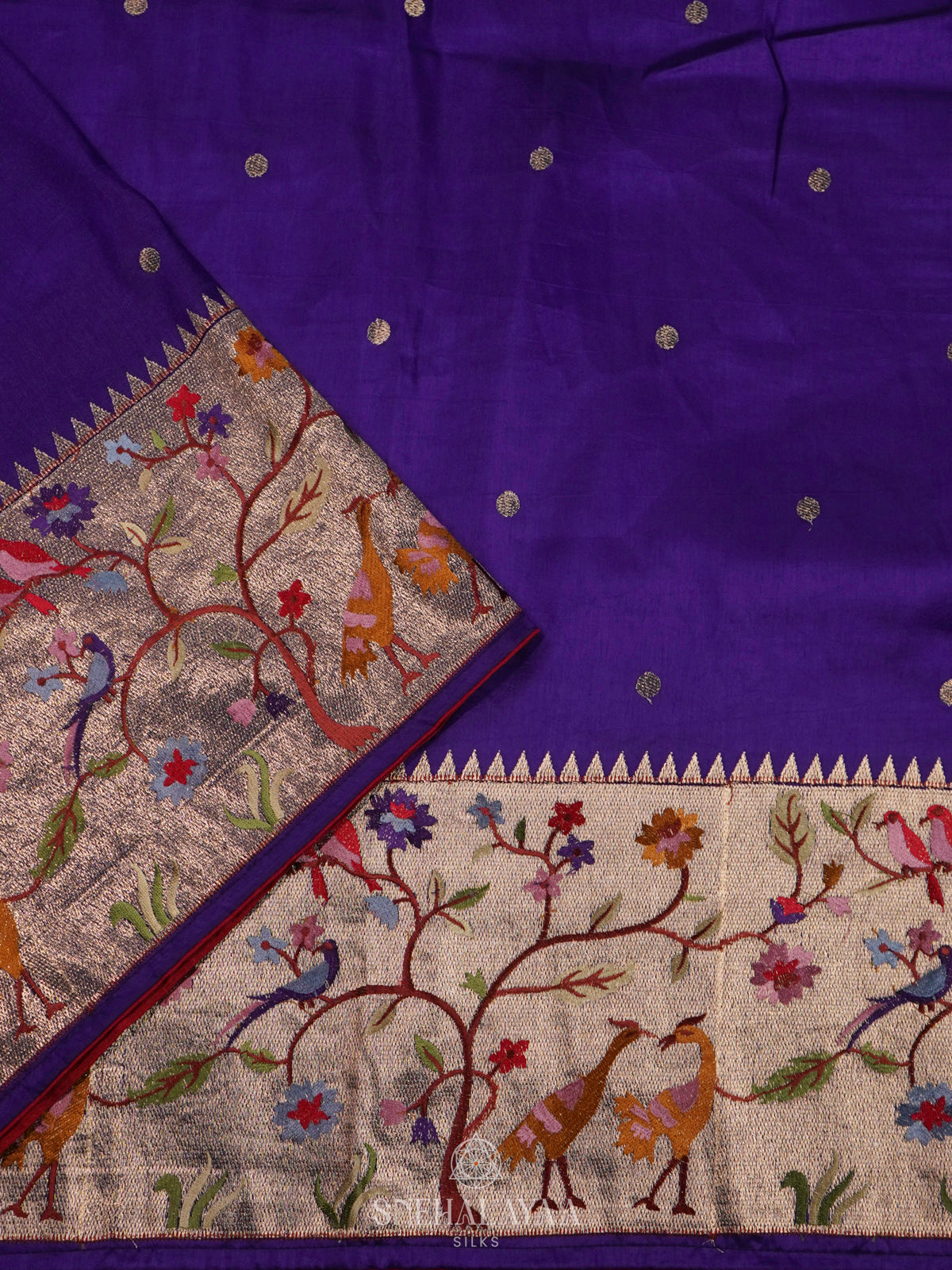 Navy Blue Raw Silk Embroidery Saree