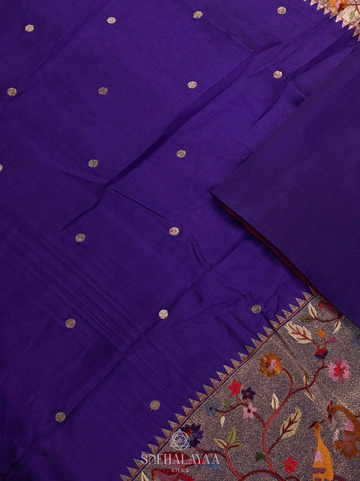 Navy Blue Raw Silk Embroidery Saree