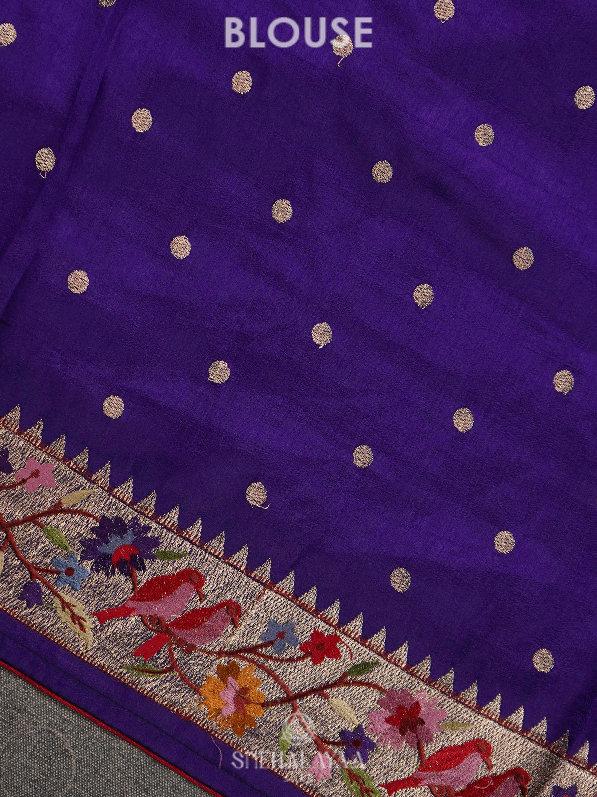 Navy Blue Raw Silk Embroidery Saree