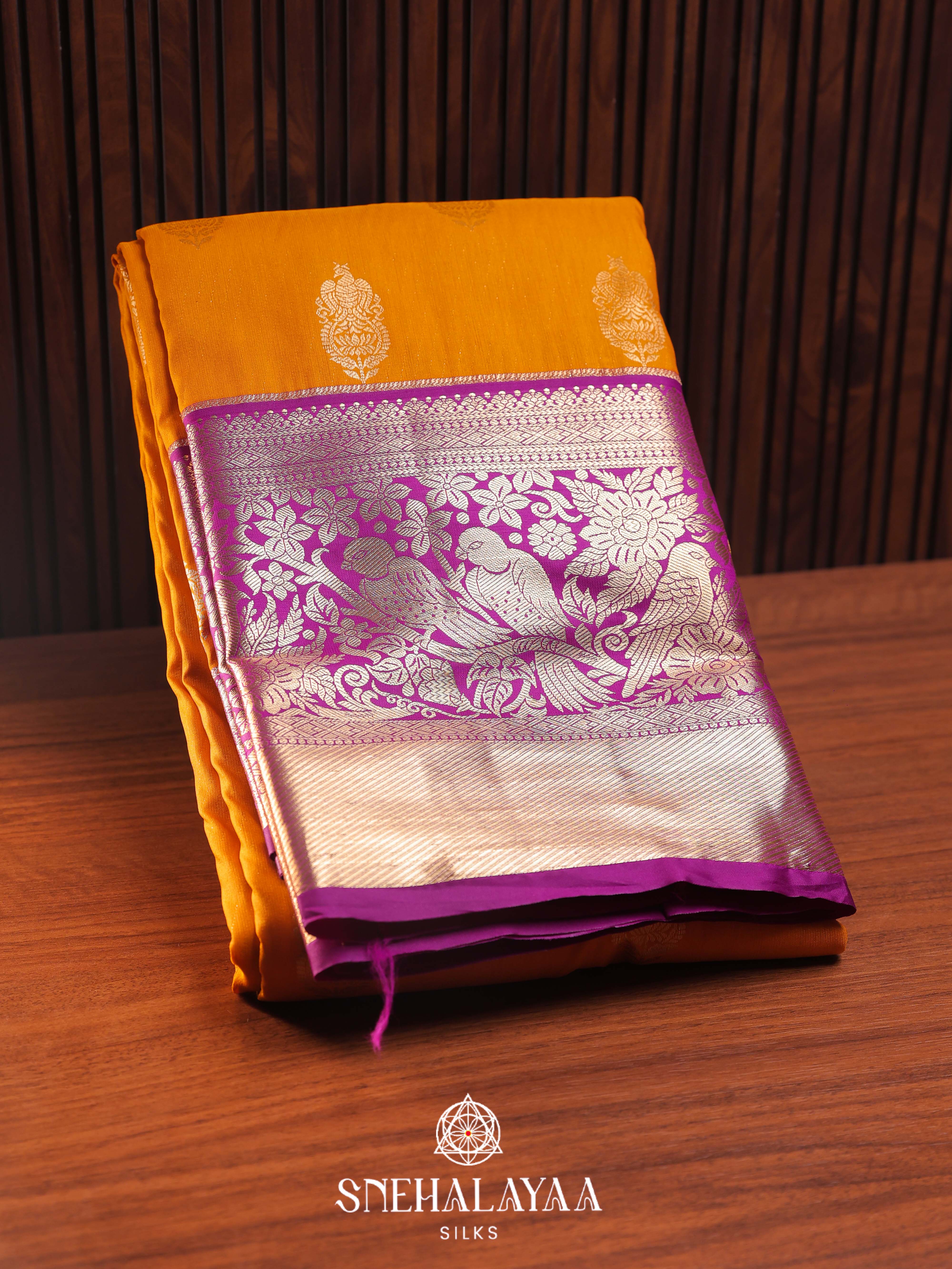 Mango Yellow Art Silk Saree