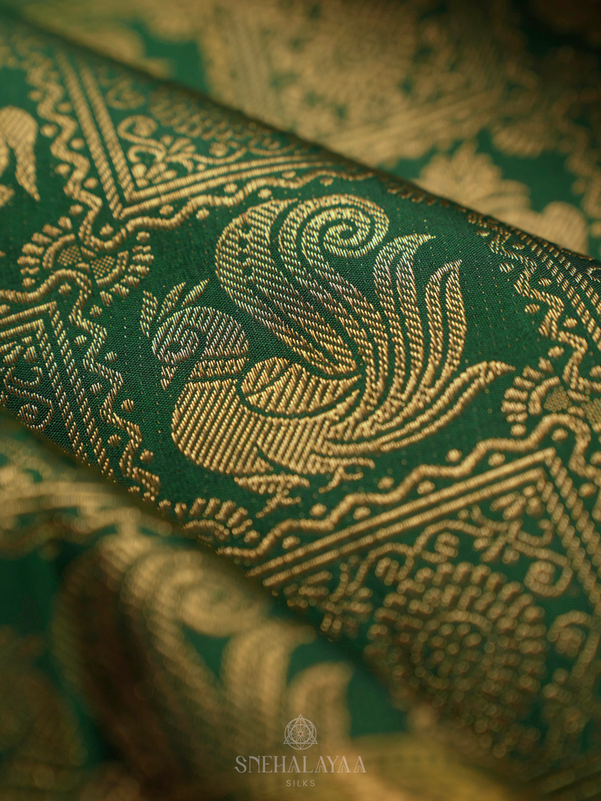 Forest Green Kanjivaram Silk Saree With Contrast Border