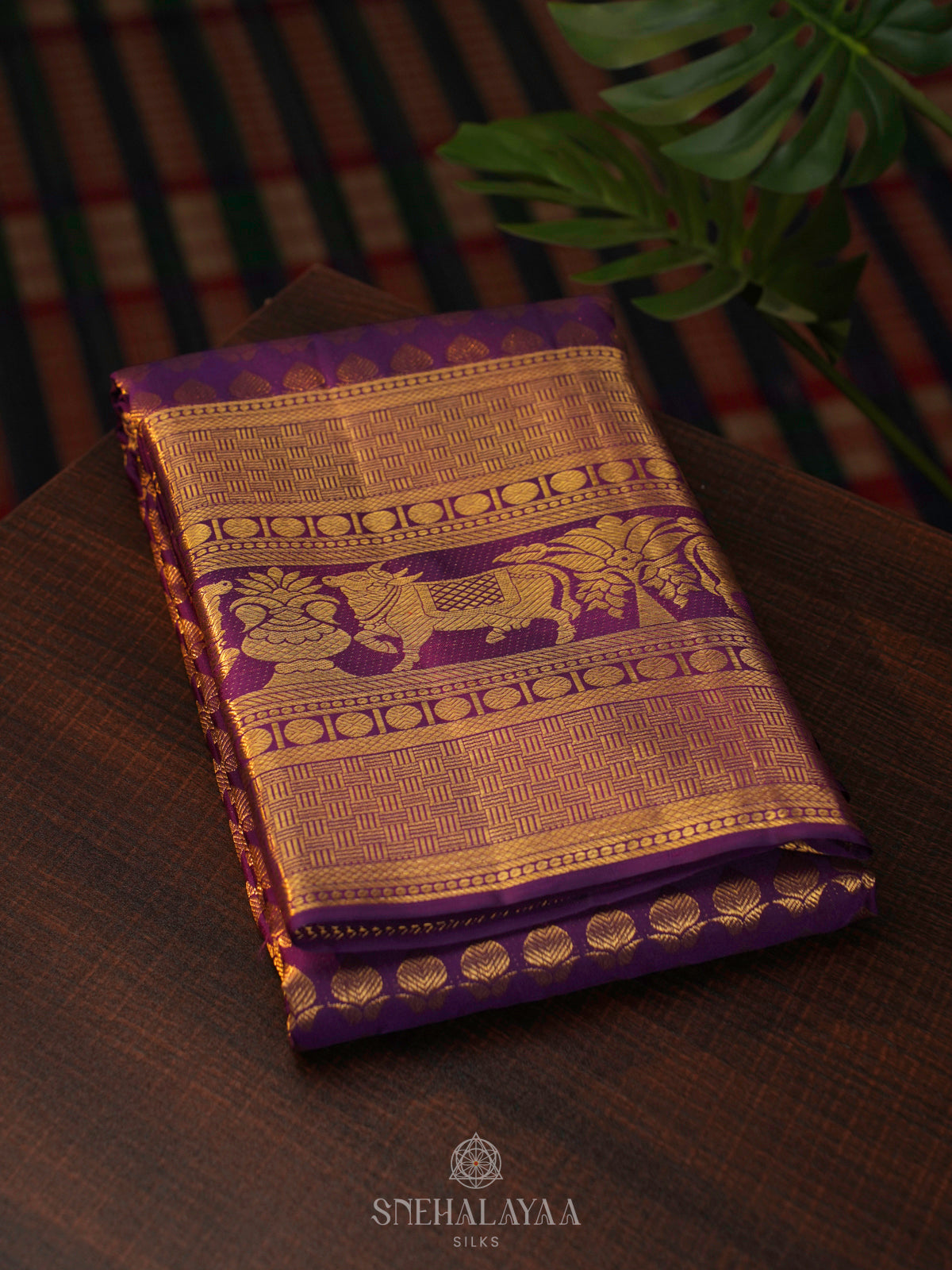 Purple Kanjivaram Silk Saree With Pichwa Border