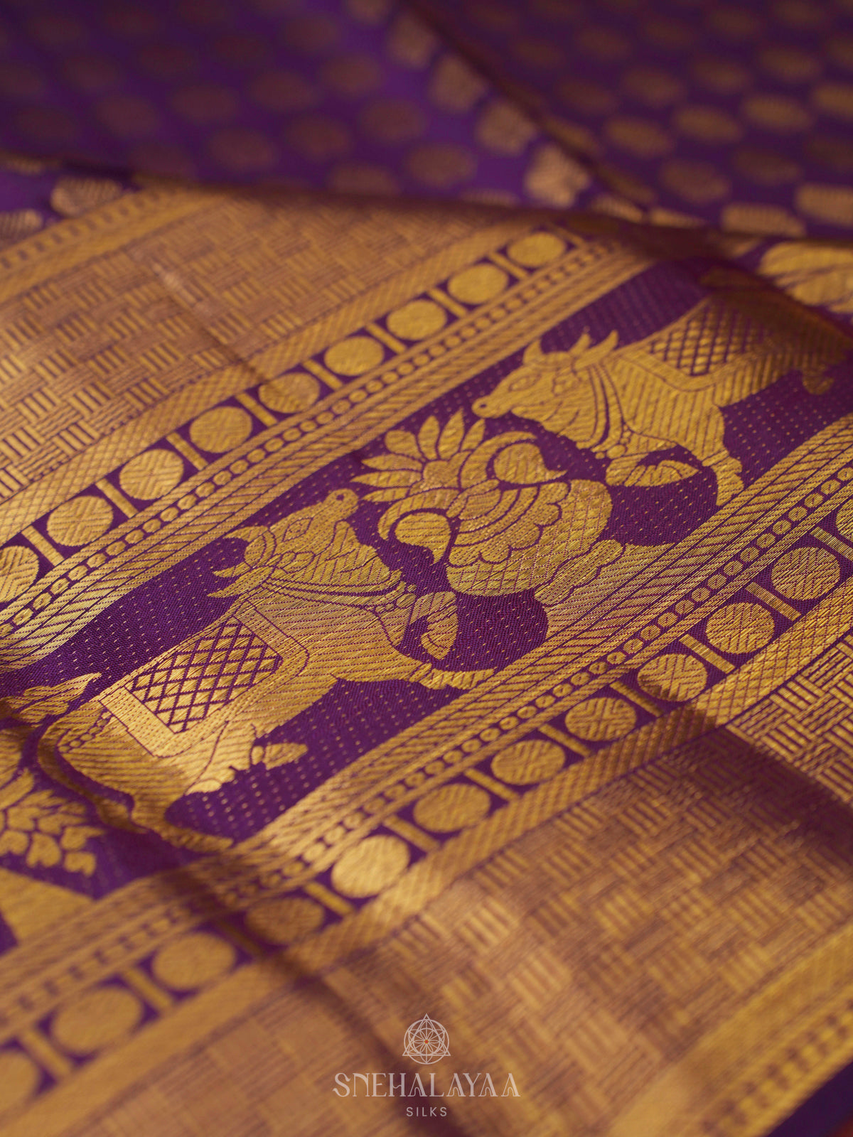 Purple Kanjivaram Silk Saree With Pichwa Border