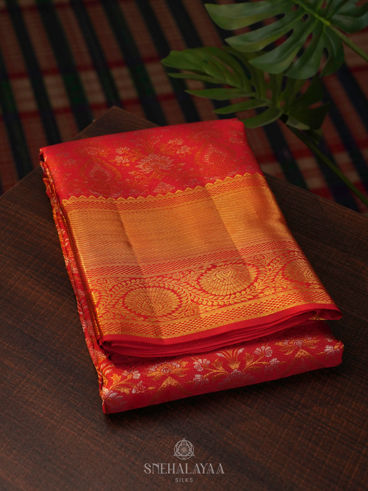 Rust Orange Kanjivaram Silk Saree
