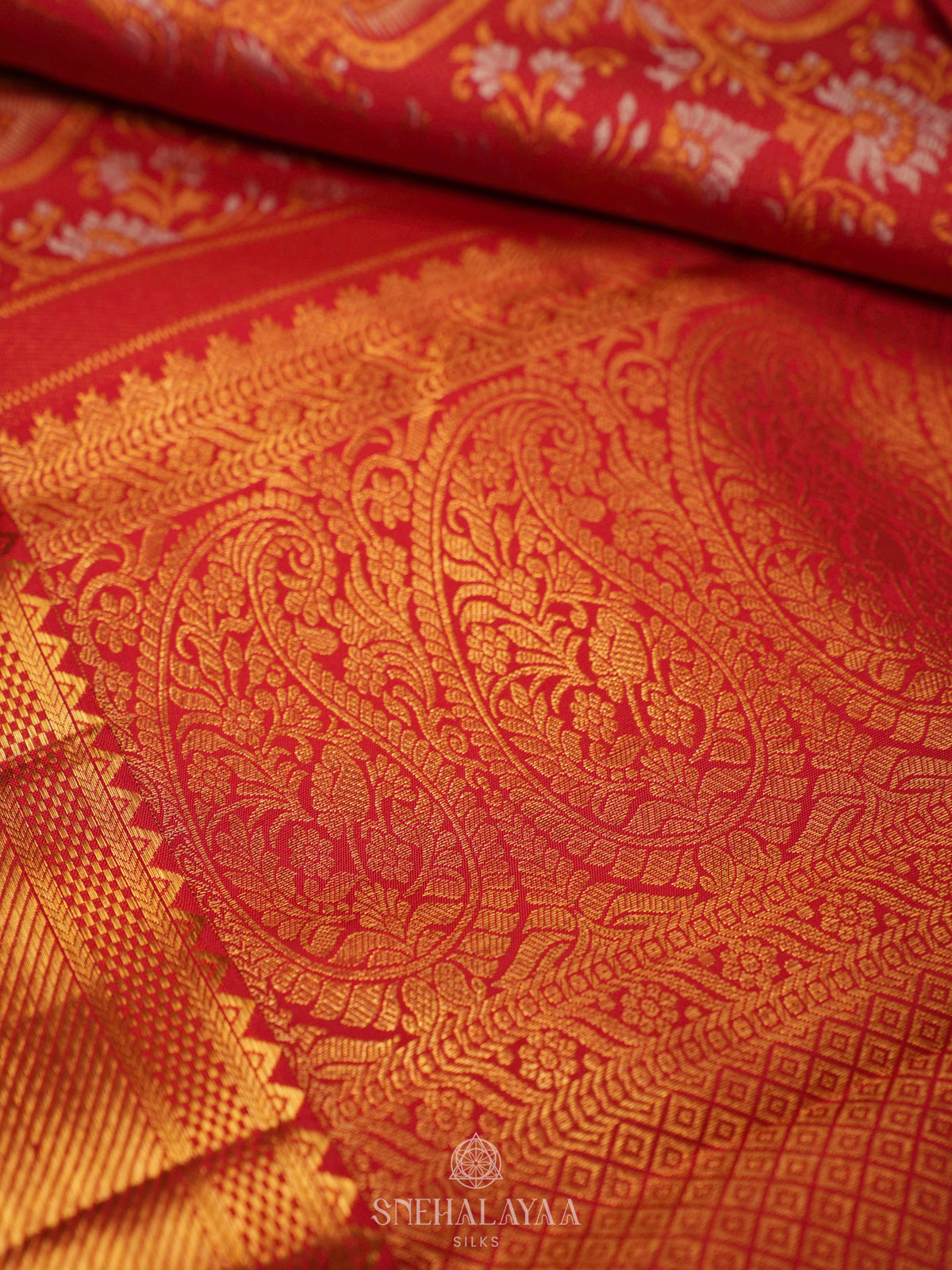 Rust Orange Kanjivaram Silk Saree