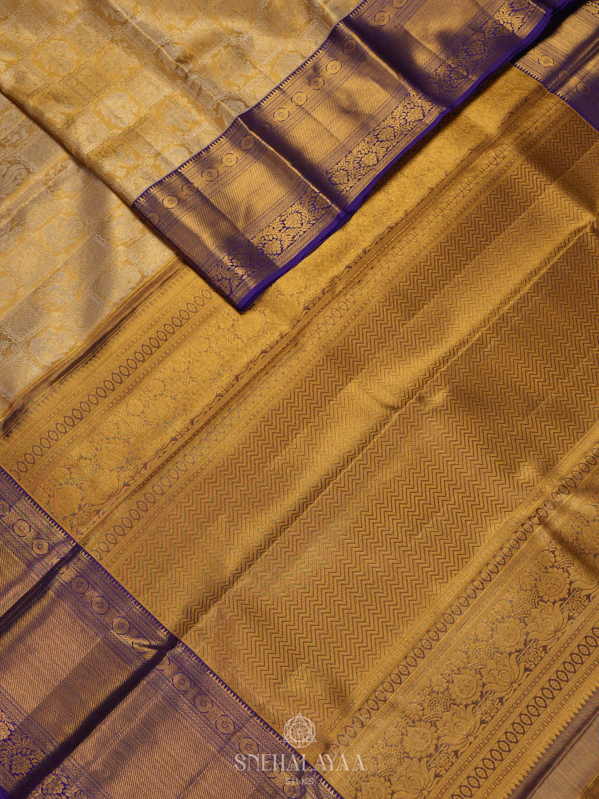 Golden Yellow Kanjivaram Silk Saree