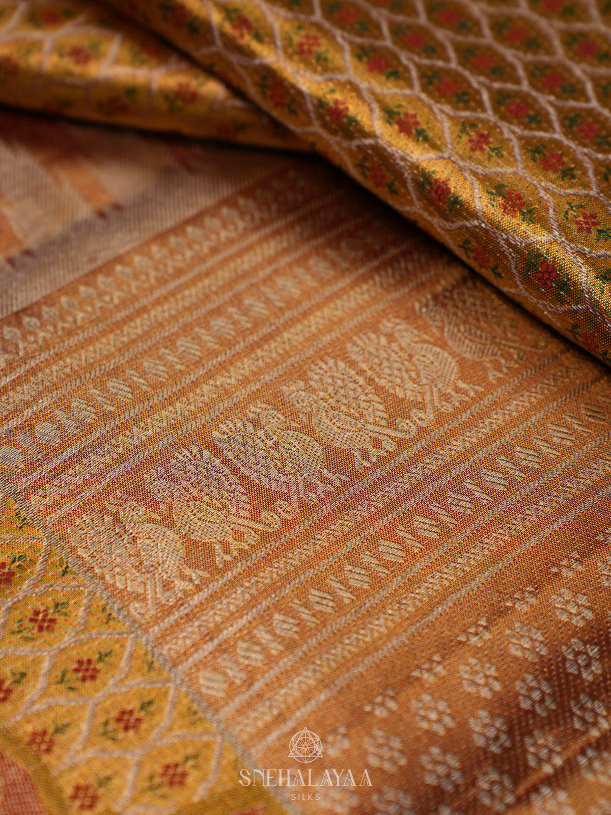Golden Kanjivaram Silk Saree