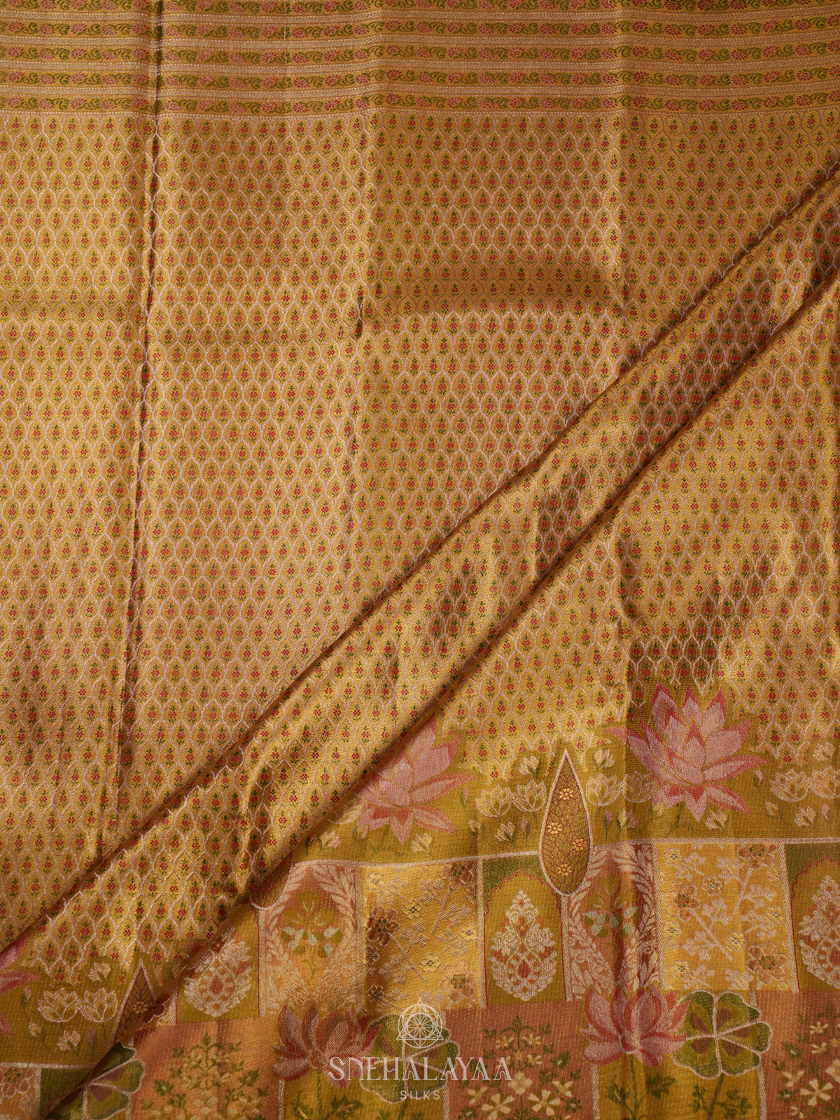 Golden Kanjivaram Silk Saree