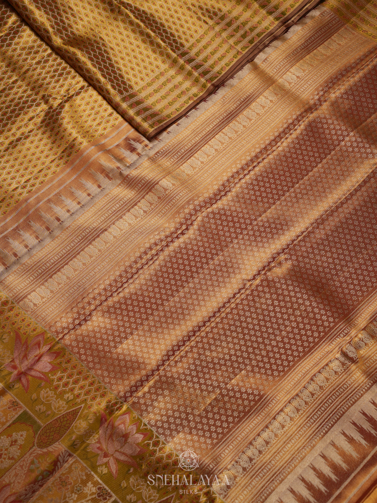 Golden Kanjivaram Silk Saree