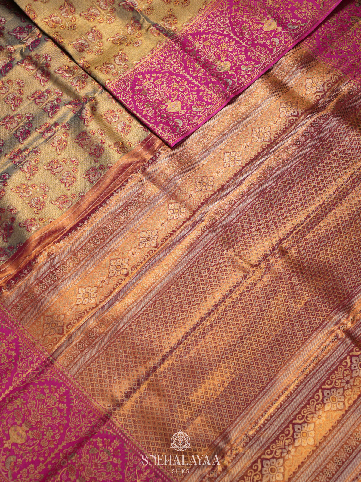 Beige Gold Kanjivaram Silk Saree