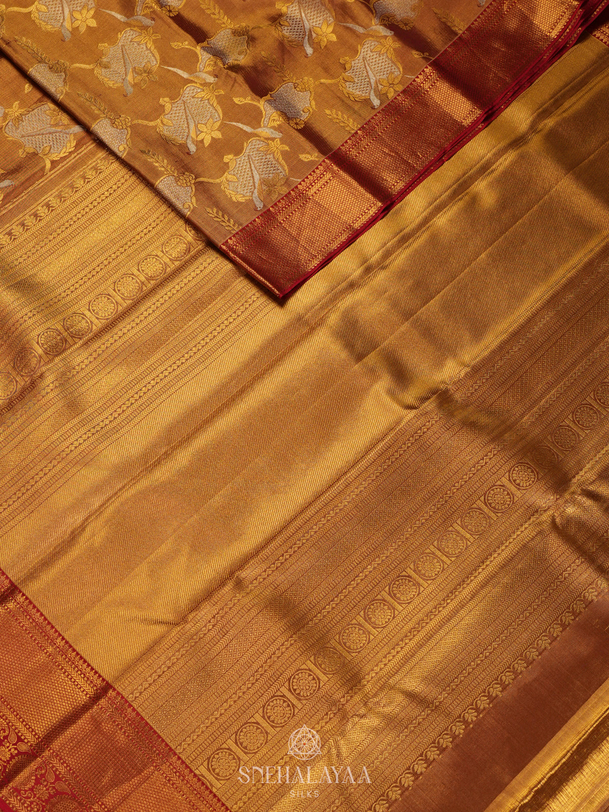 Golden Kanjivaram Silk Saree