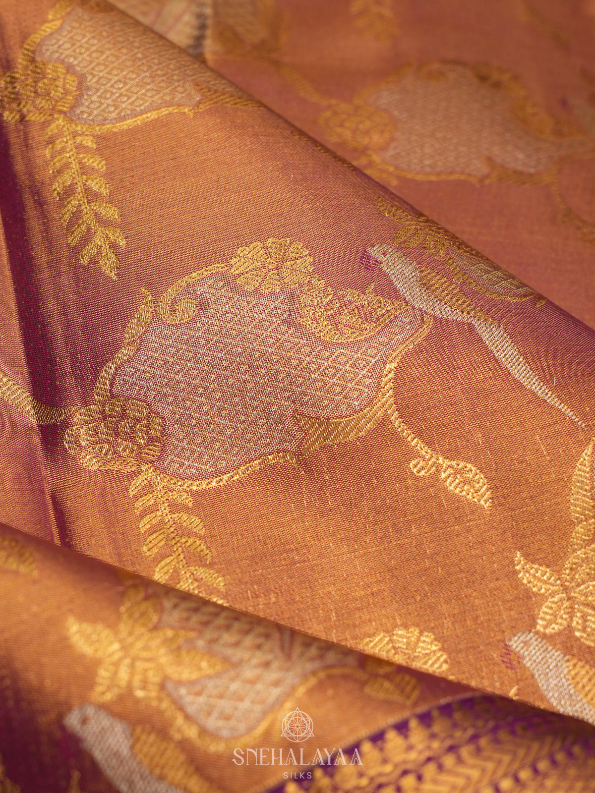 Copper Gold Kanjivaram Silk Saree