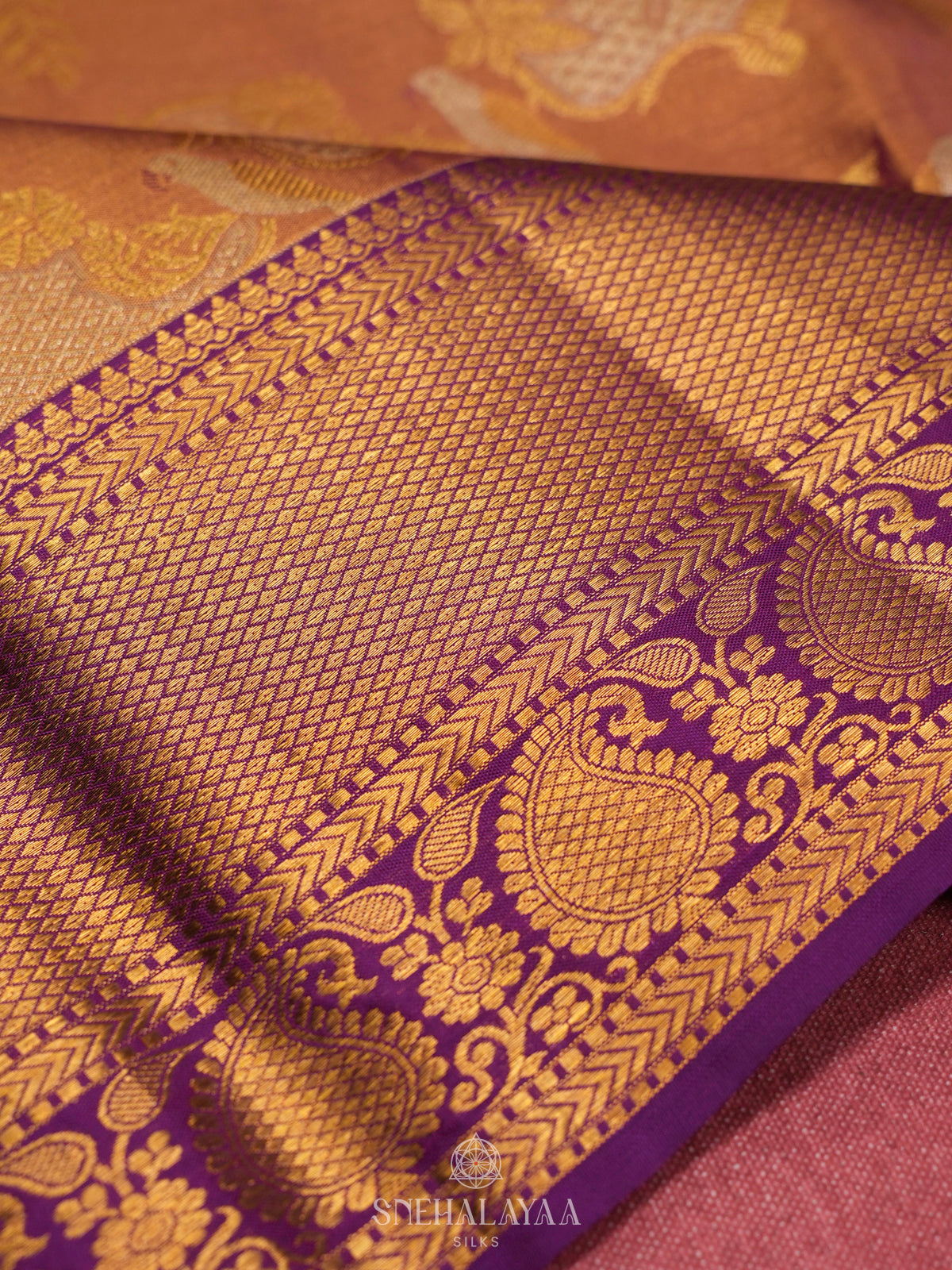 Copper Gold Kanjivaram Silk Saree