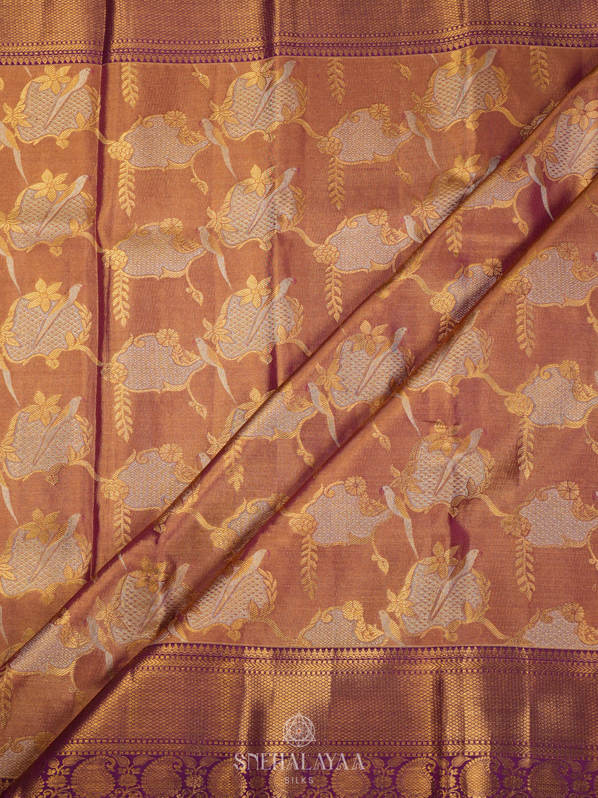 Copper Gold Kanjivaram Silk Saree