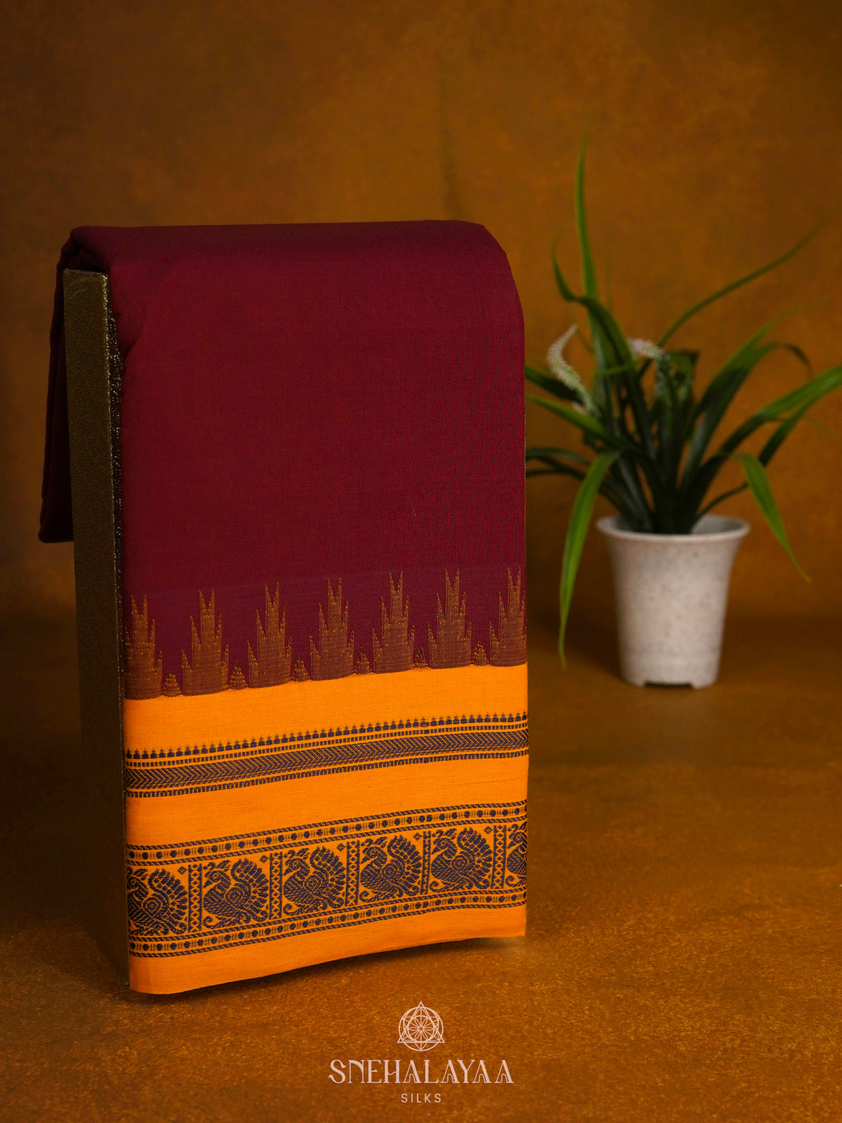 Burgundy Kanchi Cotton Saree