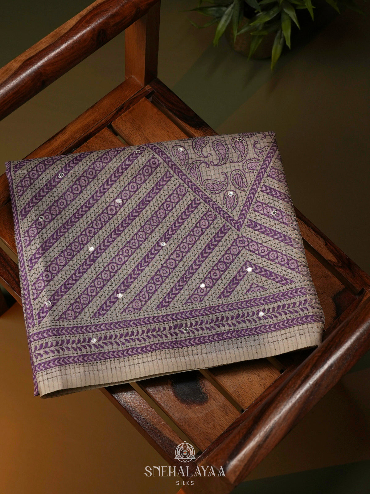 Beige with Purple Border Tussar Saree