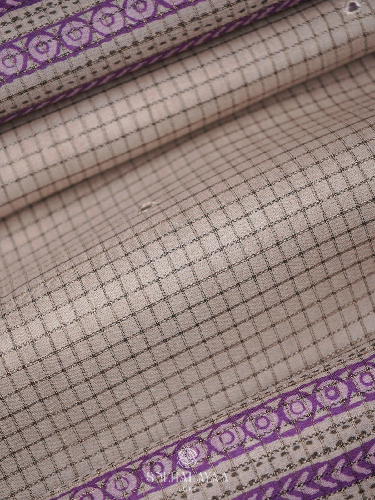 Beige with Purple Border Tussar Saree