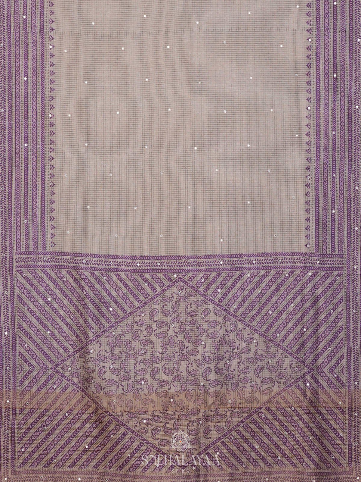 Beige with Purple Border Tussar Saree