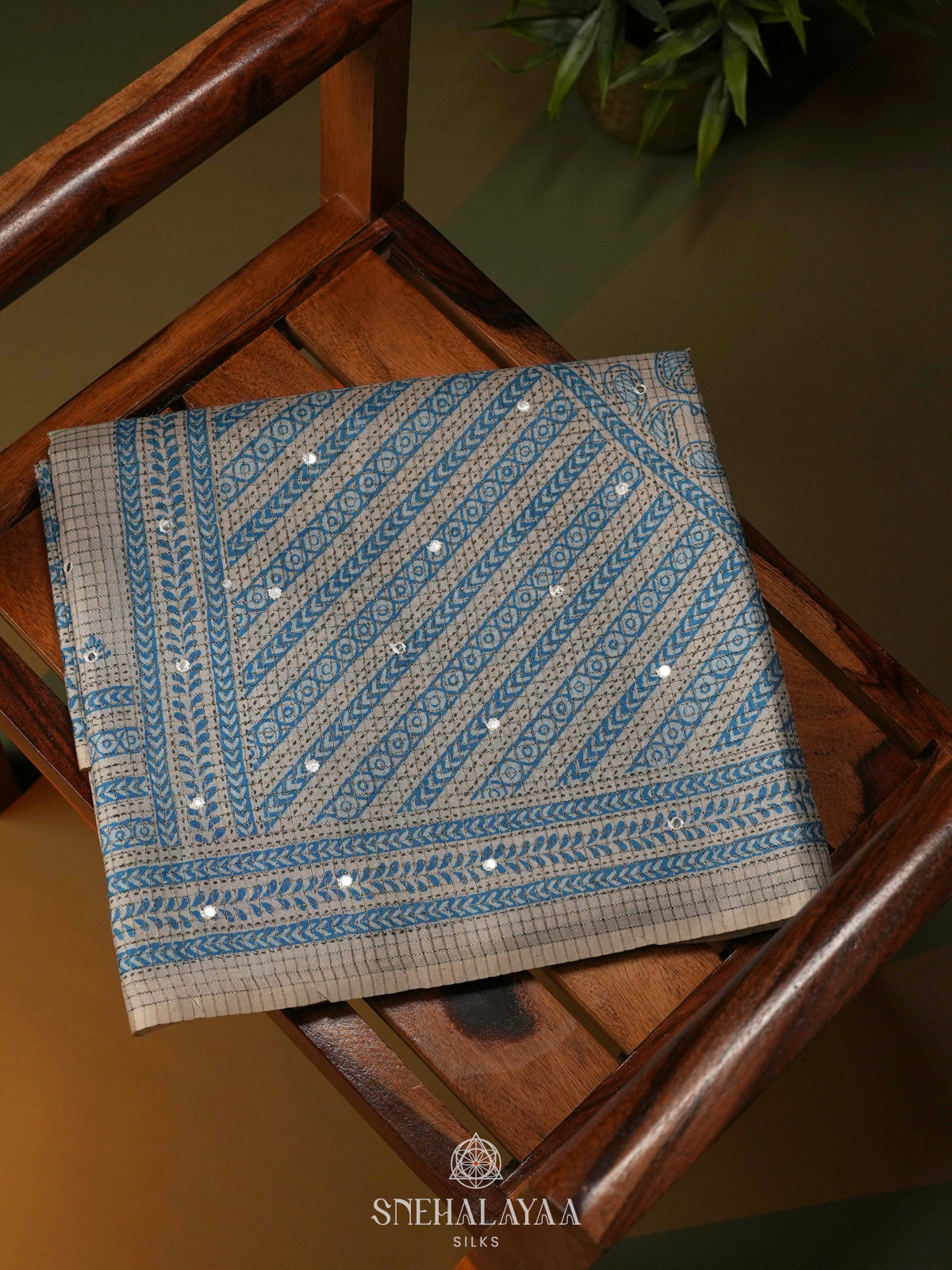 Beige with Blue Border Tussar Saree