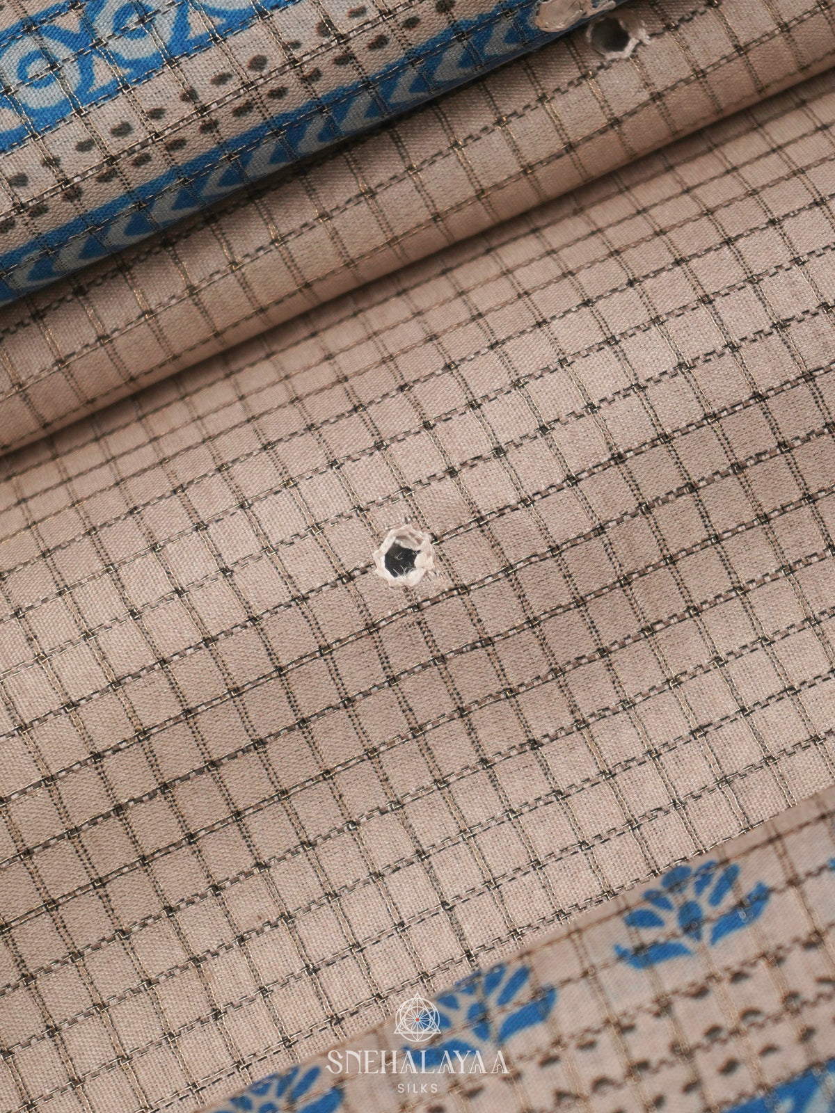 Beige with Blue Border Tussar Saree