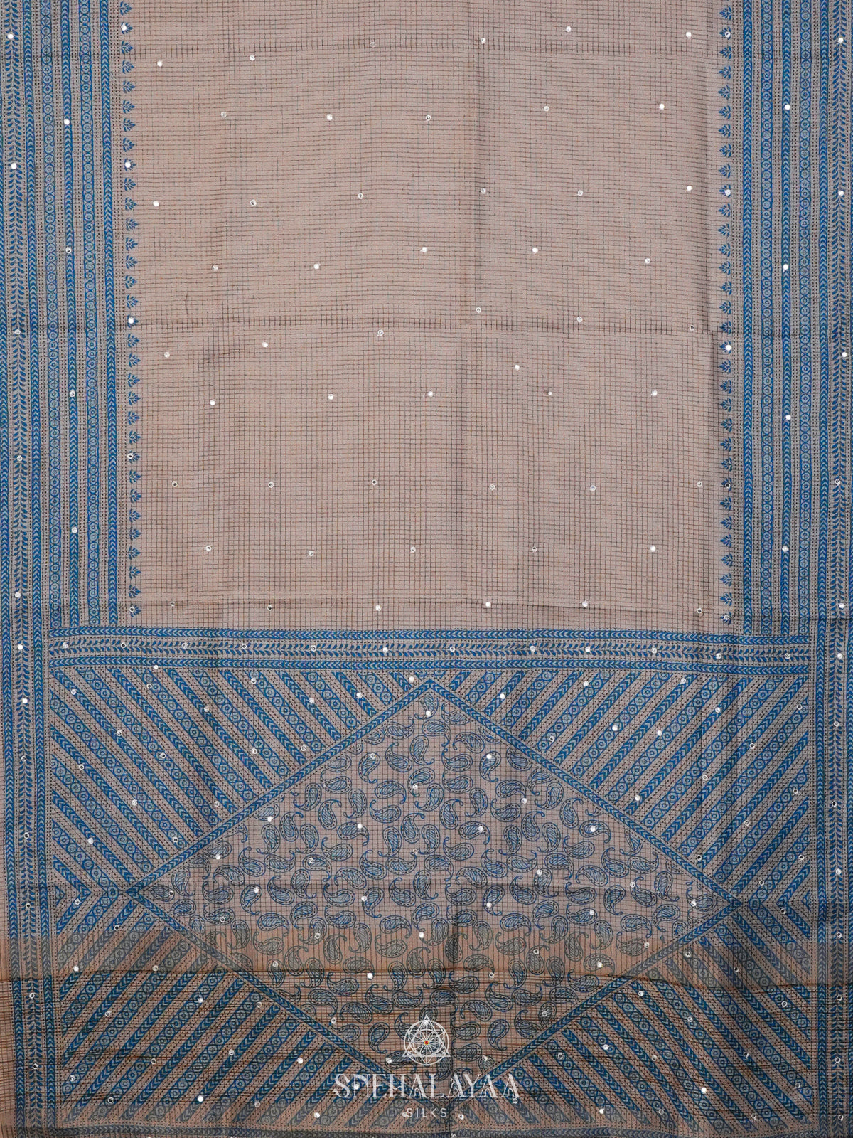 Beige with Blue Border Tussar Saree