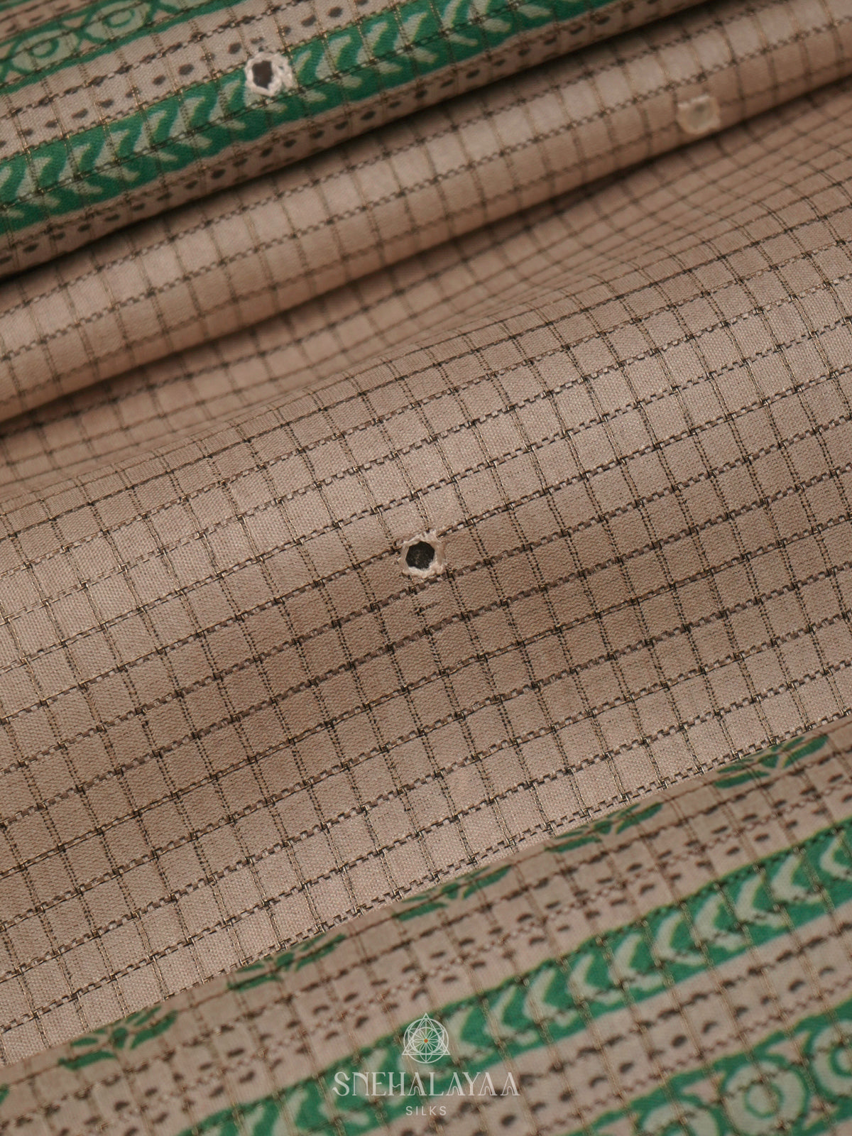 Beige with Green Border Tussar Saree